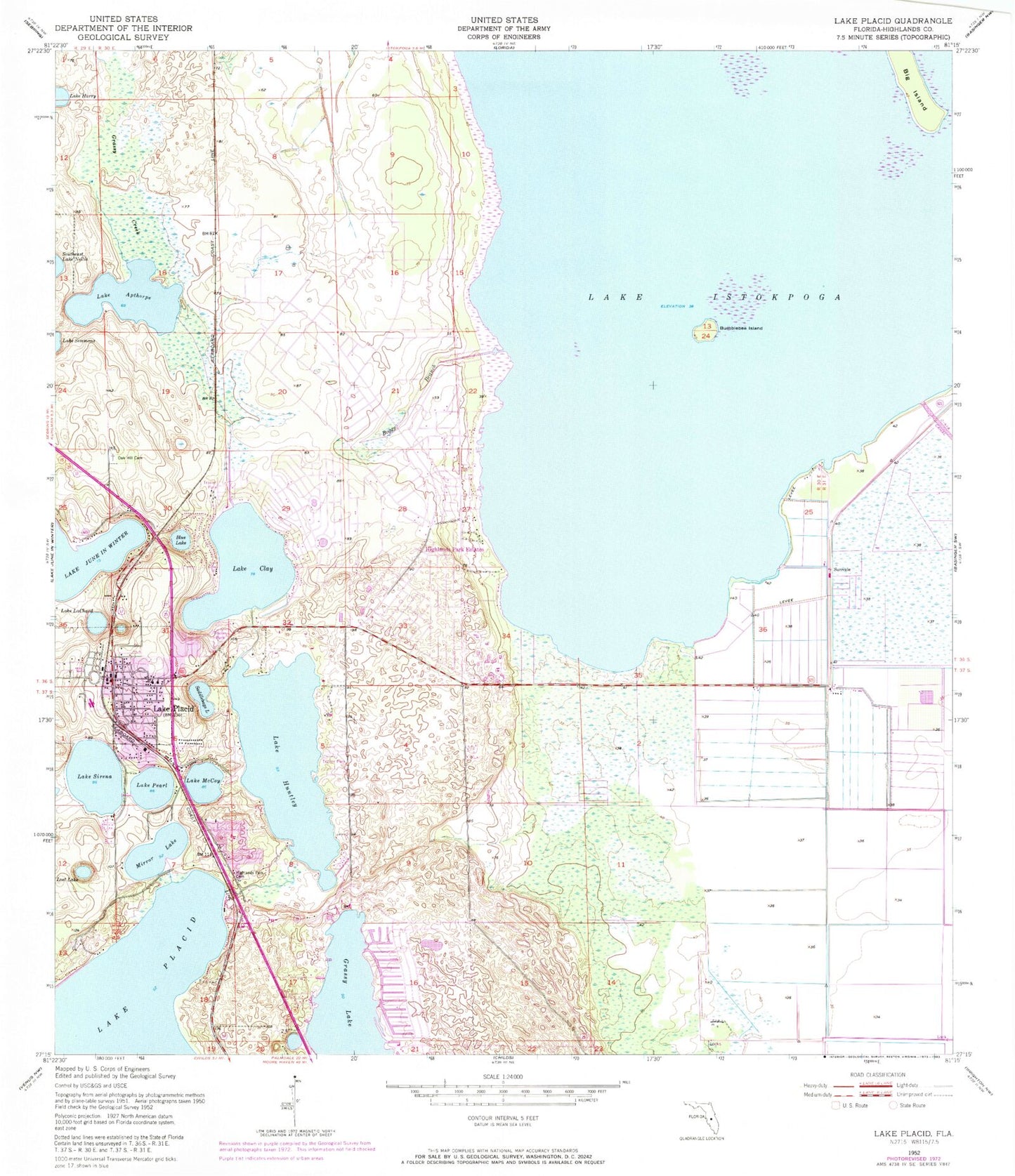 Classic USGS Lake Placid Florida 7.5'x7.5' Topo Map Image
