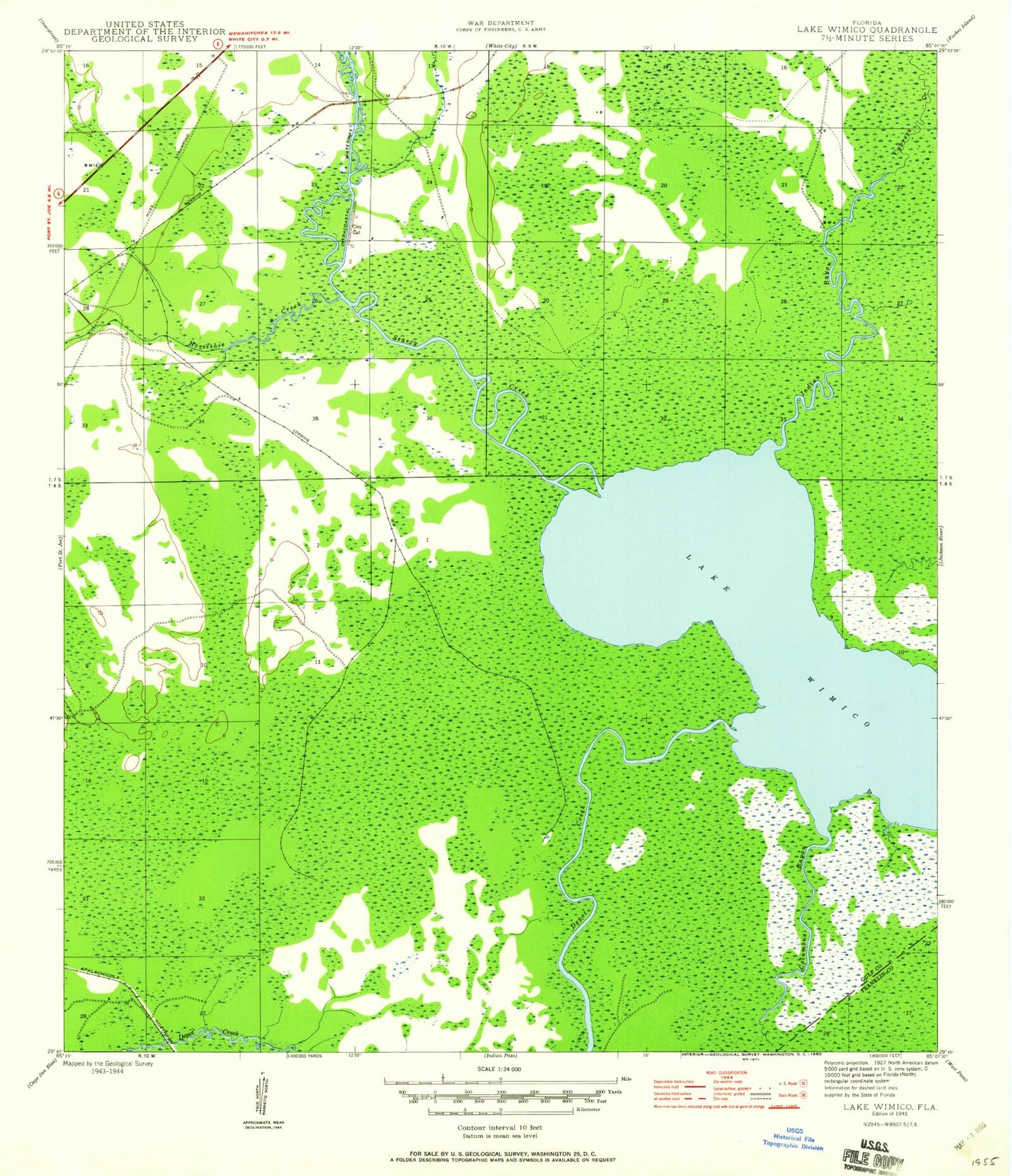Classic USGS Lake Wimico Florida 7.5'x7.5' Topo Map Image