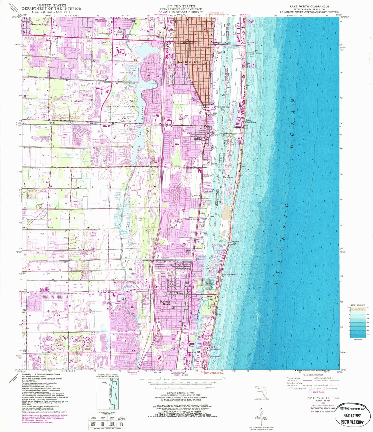 Classic USGS Lake Worth Florida 7.5'x7.5' Topo Map Image