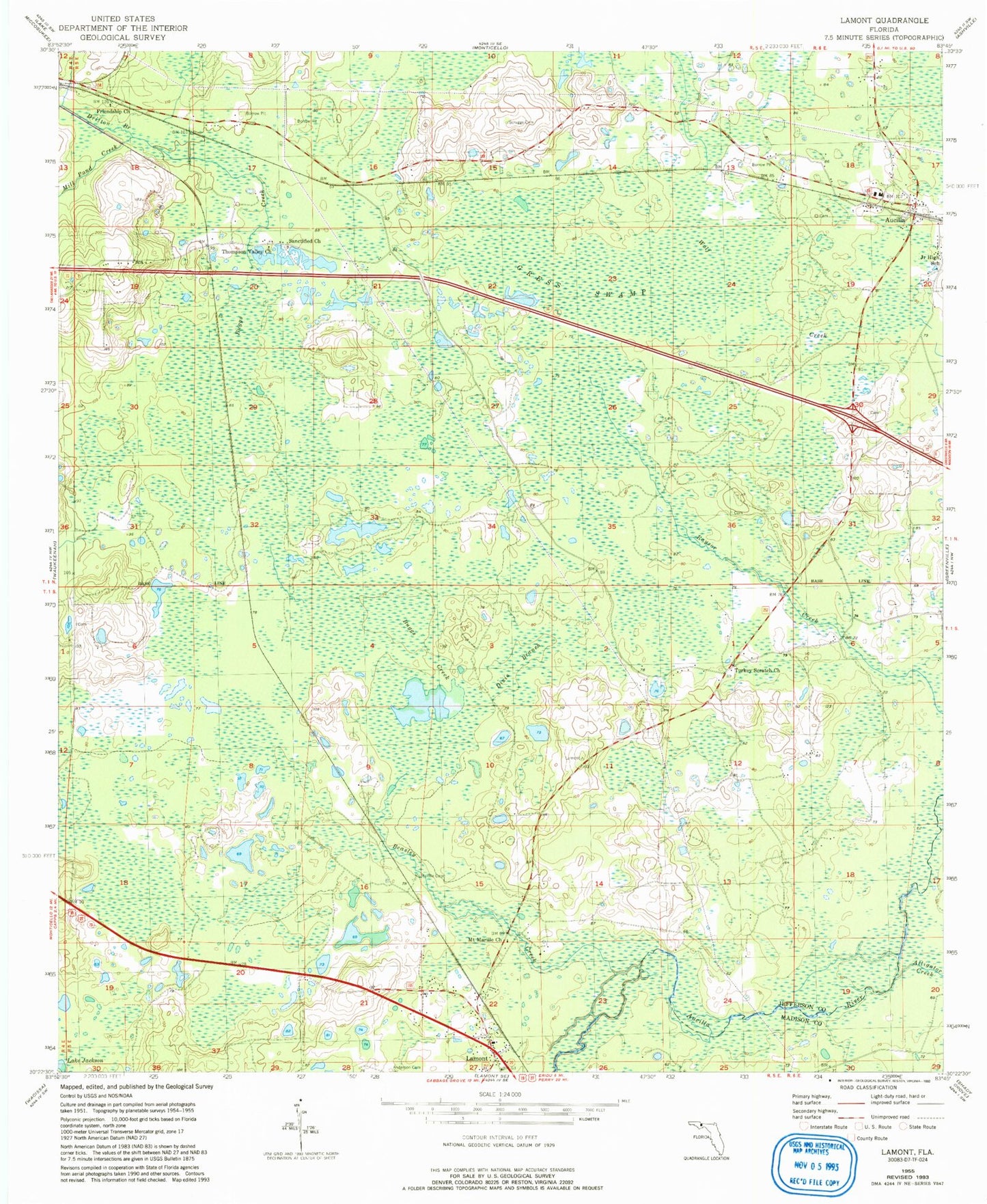 Classic USGS Lamont Florida 7.5'x7.5' Topo Map Image