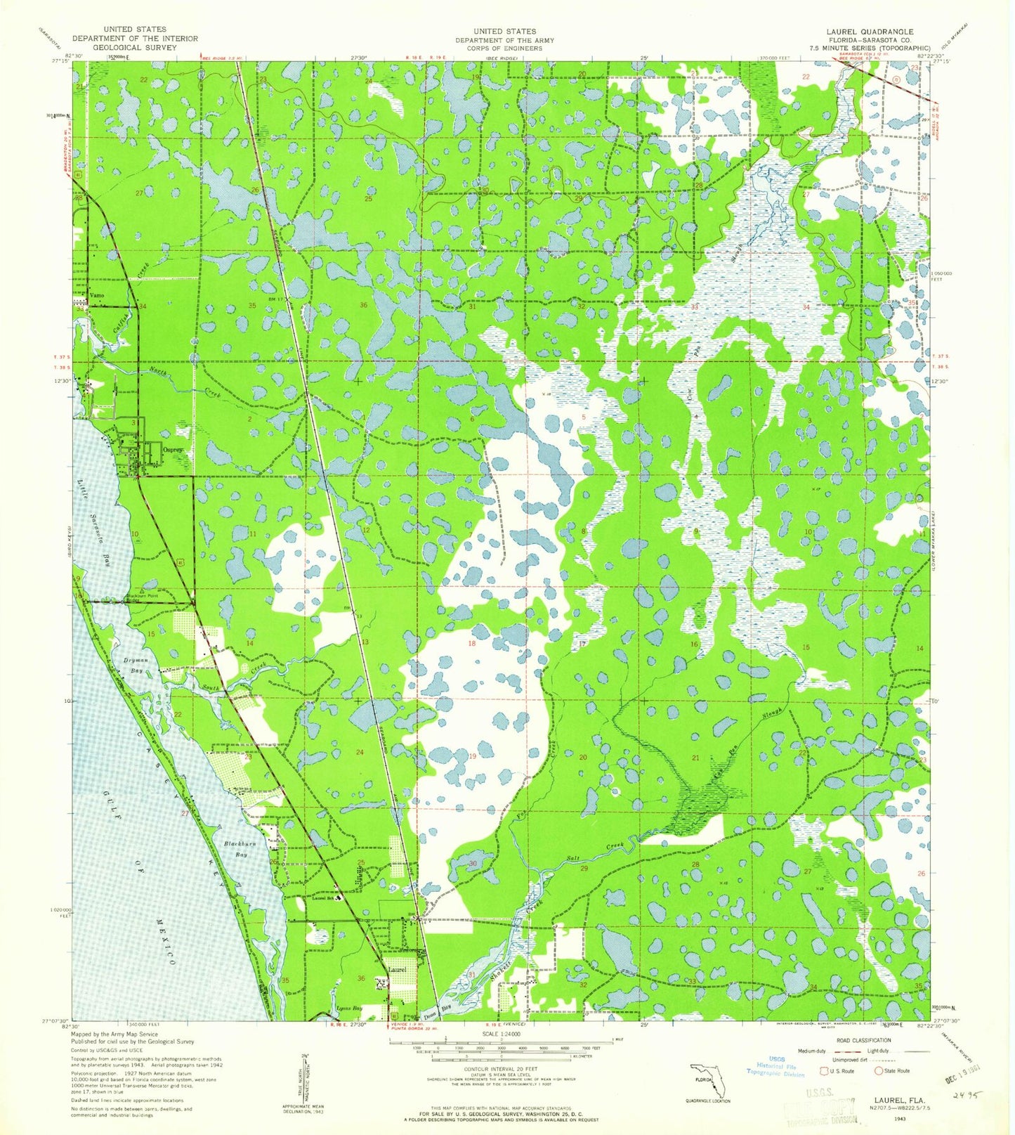 Classic USGS Laurel Florida 7.5'x7.5' Topo Map Image