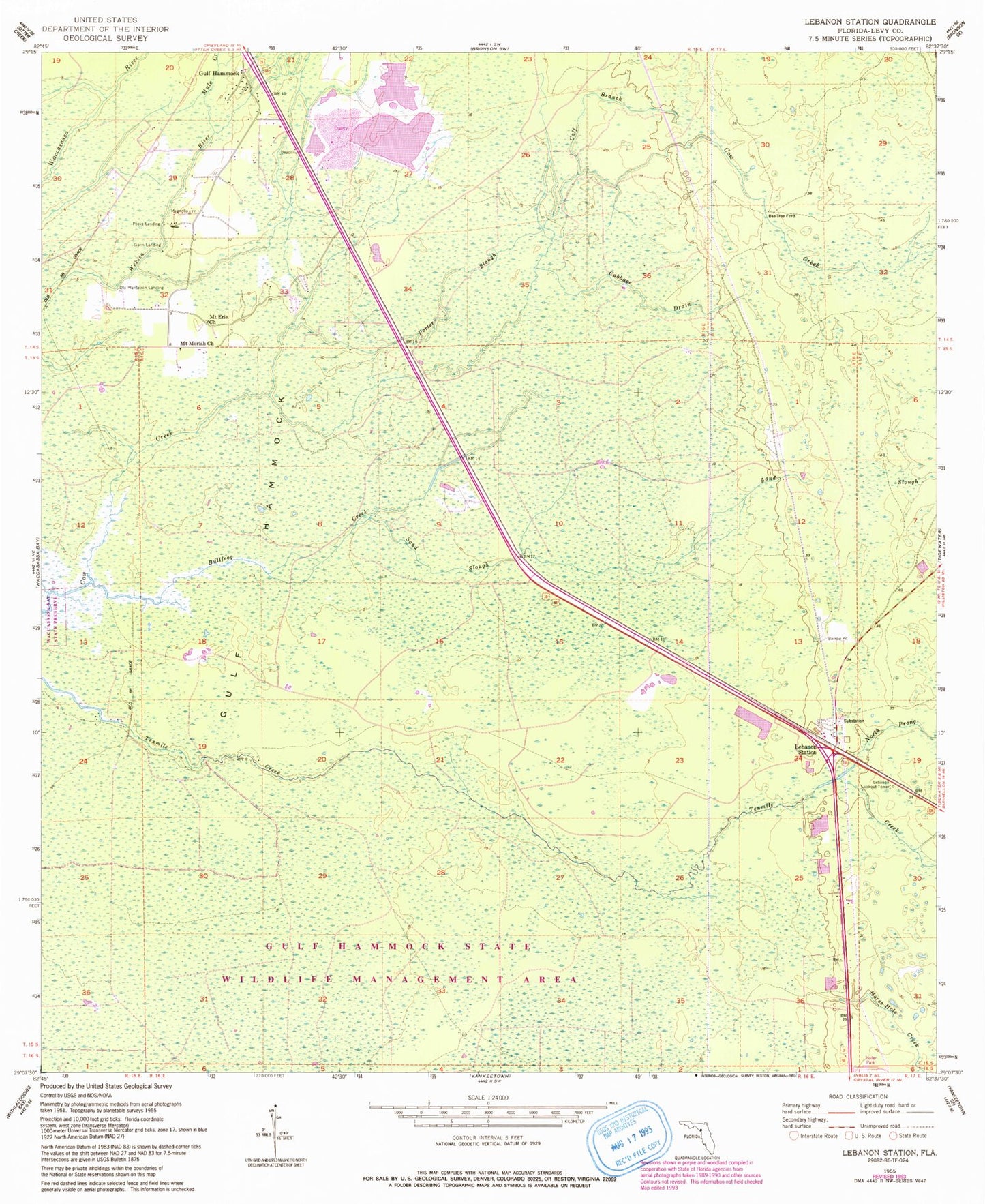 Classic USGS Lebanon Station Florida 7.5'x7.5' Topo Map Image