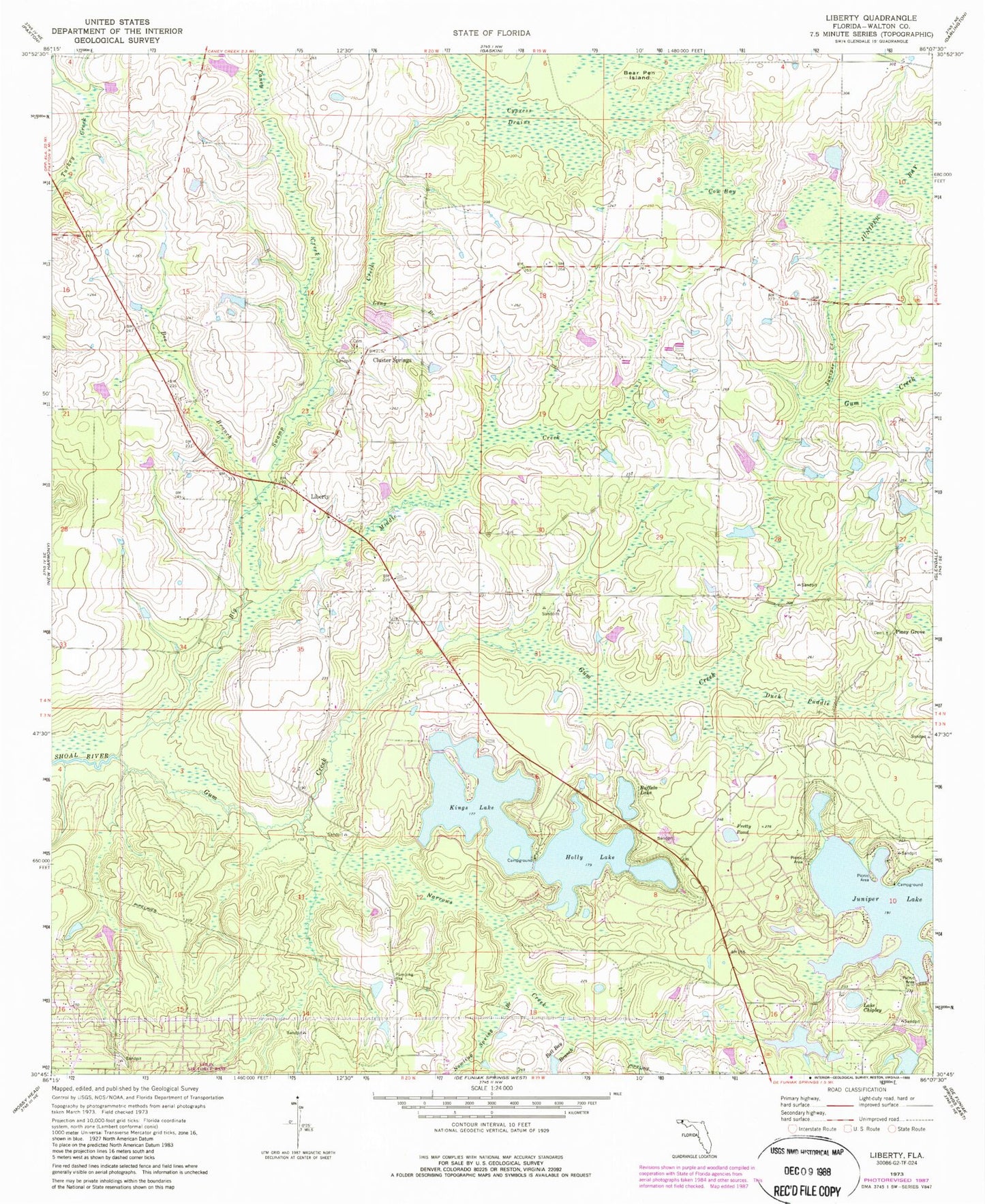 Classic USGS Liberty Florida 7.5'x7.5' Topo Map Image