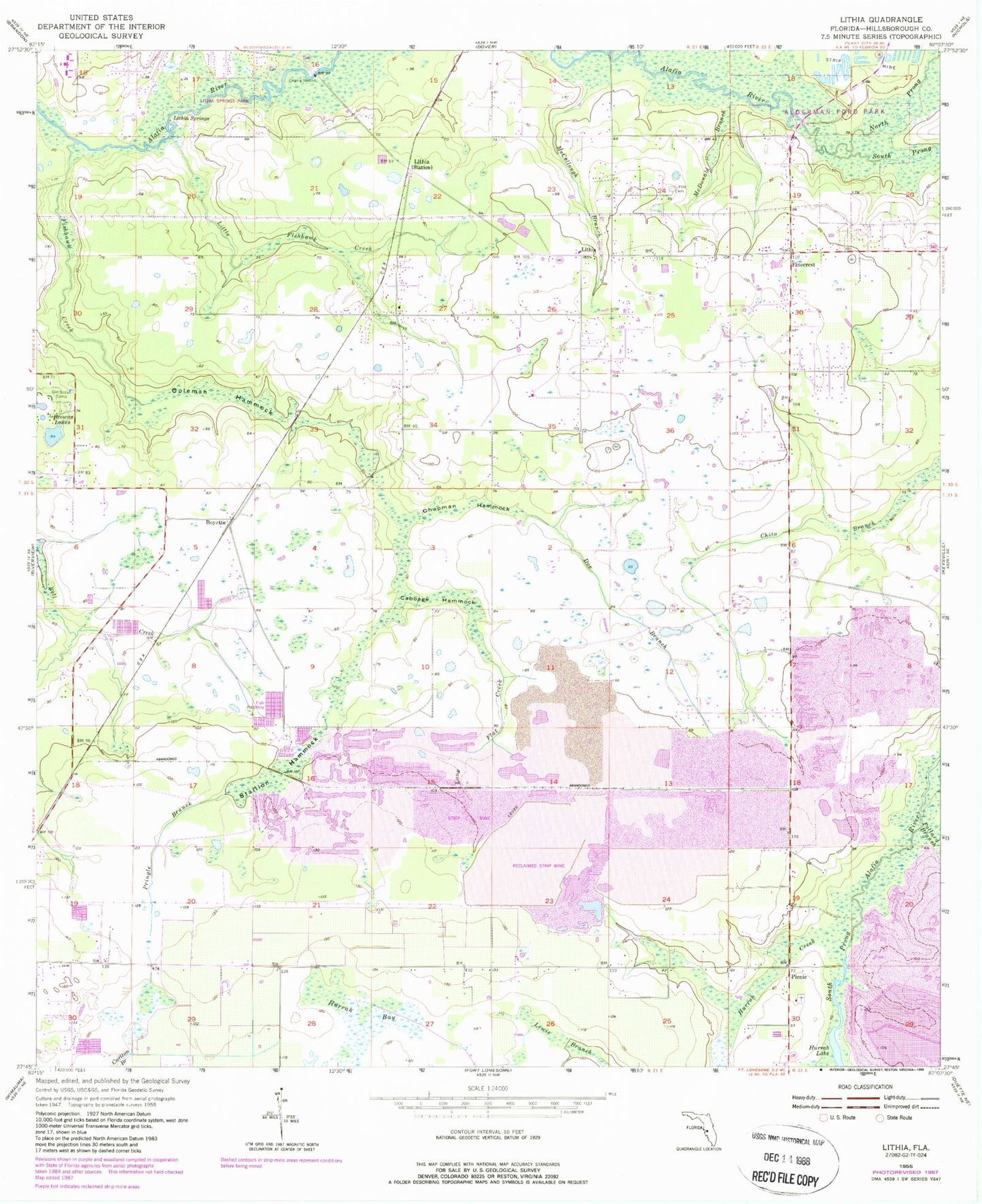 Classic USGS Lithia Florida 7.5'x7.5' Topo Map Image