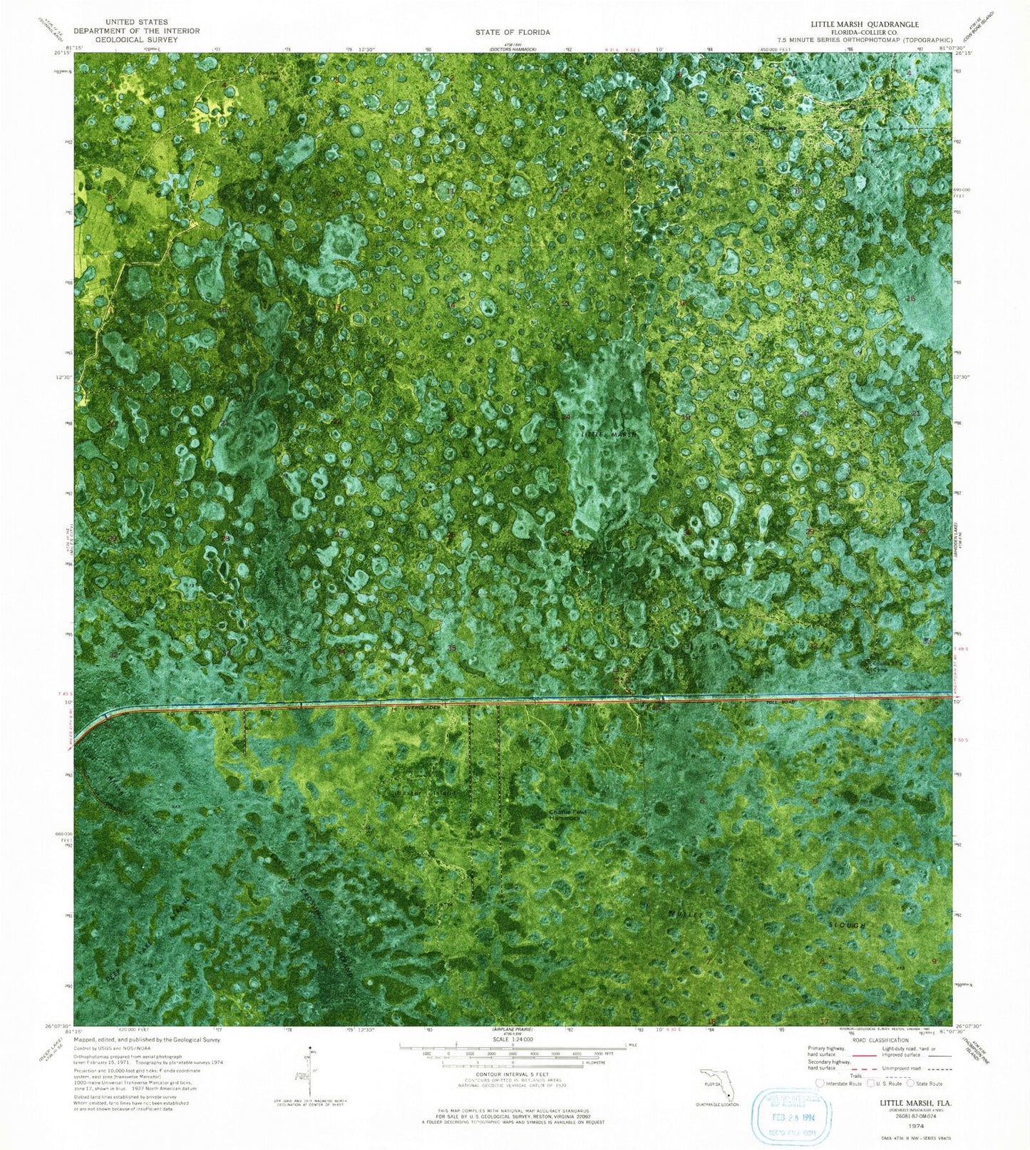 Classic USGS Little Marsh Florida 7.5'x7.5' Topo Map Image