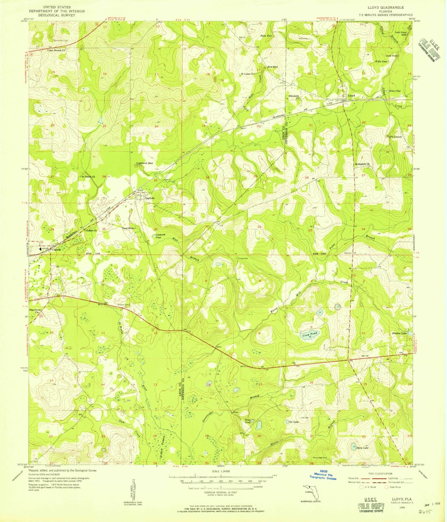 Classic USGS Lloyd Florida 7.5'x7.5' Topo Map Image