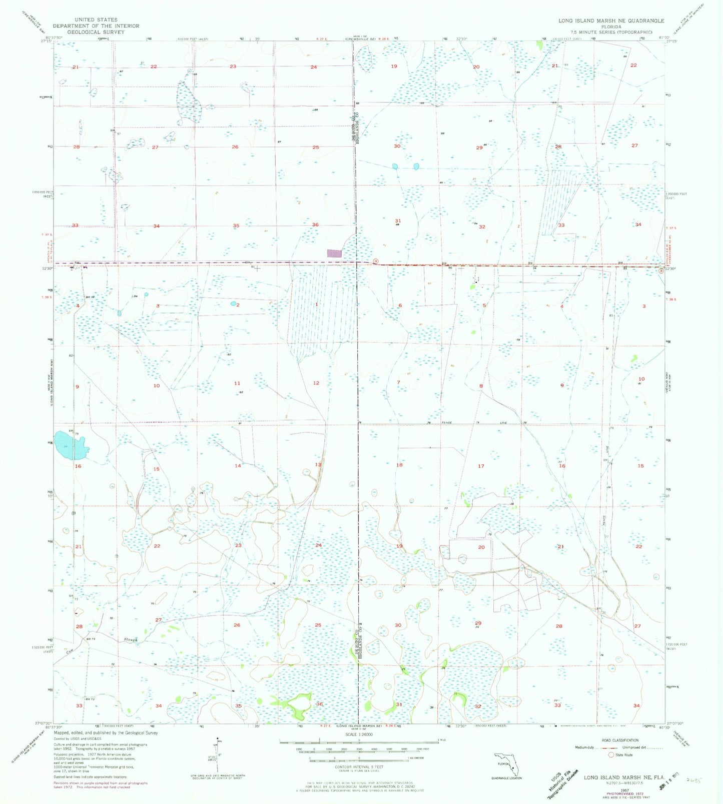 Classic USGS Long Island Marsh NE Florida 7.5'x7.5' Topo Map Image