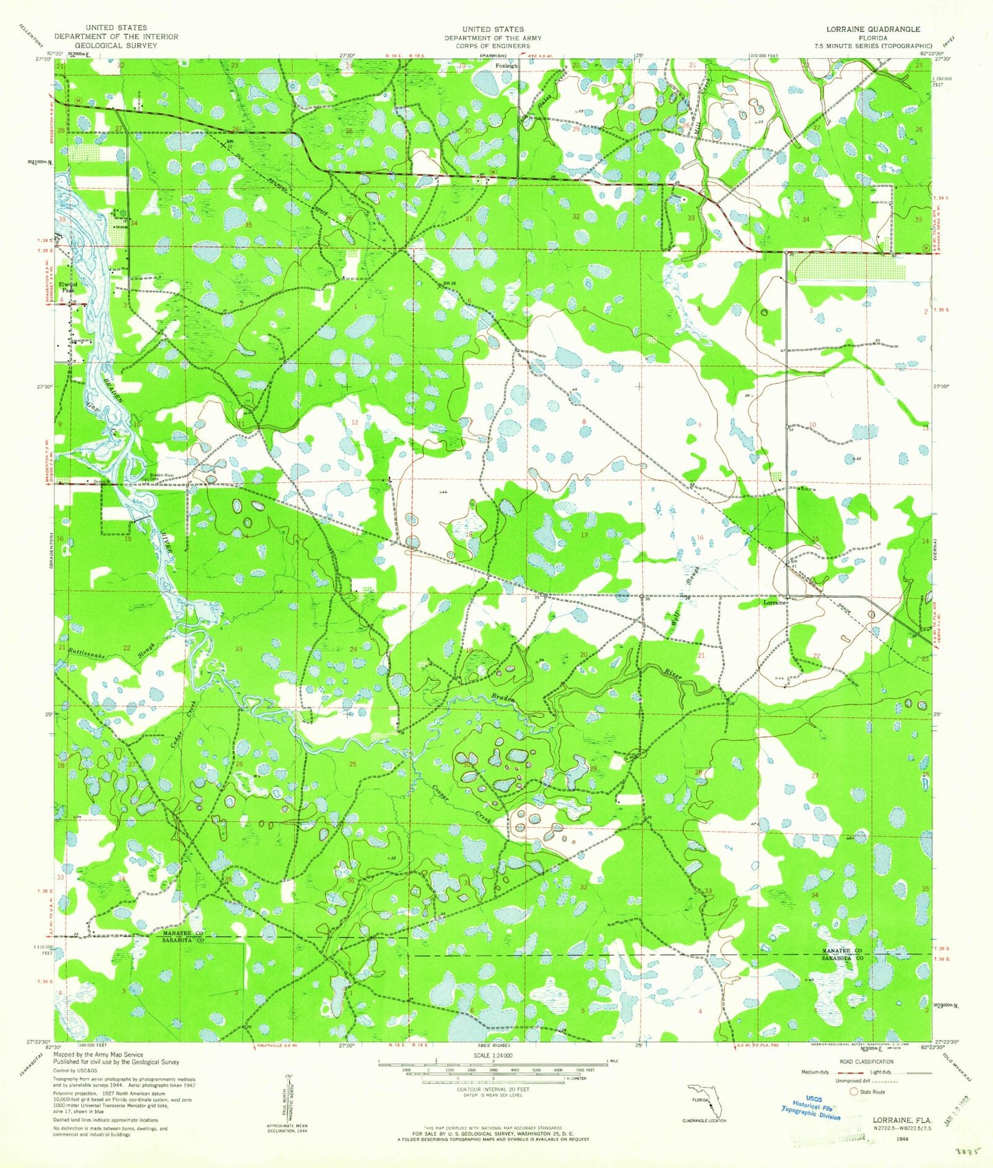 Classic USGS Lorraine Florida 7.5'x7.5' Topo Map Image