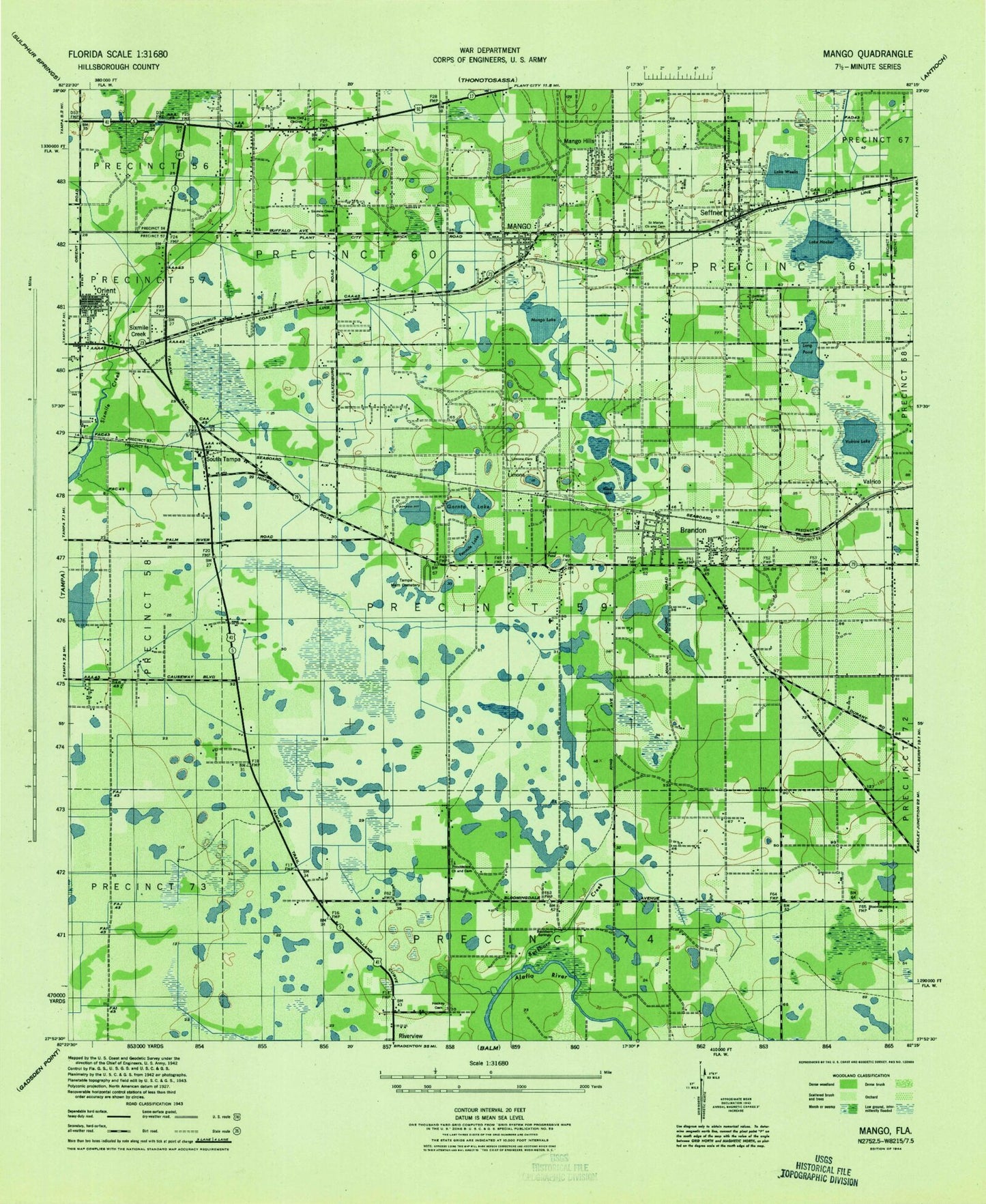 Classic USGS Brandon Florida 7.5'x7.5' Topo Map Image
