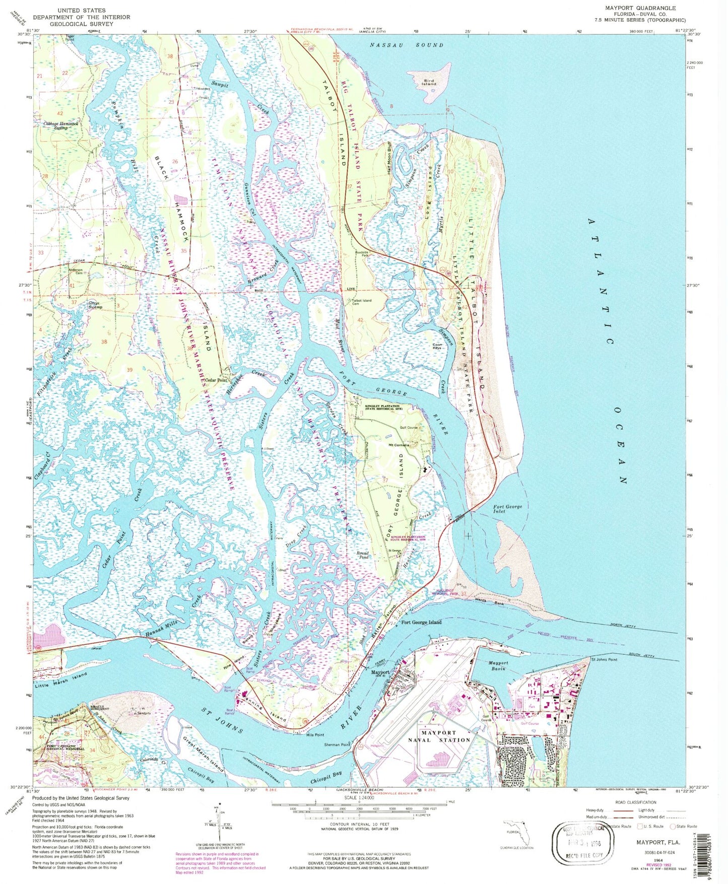 Classic USGS Mayport Florida 7.5'x7.5' Topo Map Image