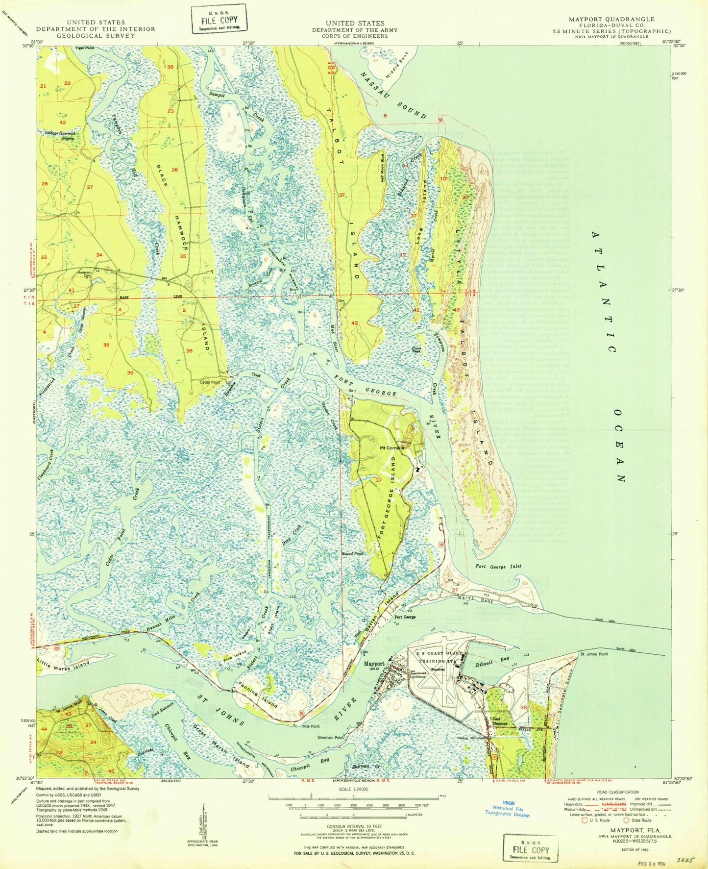 Classic USGS Mayport Florida 7.5'x7.5' Topo Map Image