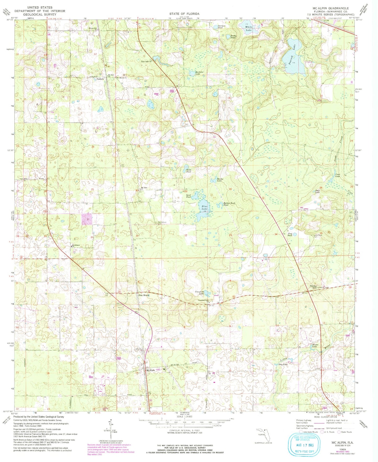 Classic USGS McAlpin Florida 7.5'x7.5' Topo Map Image