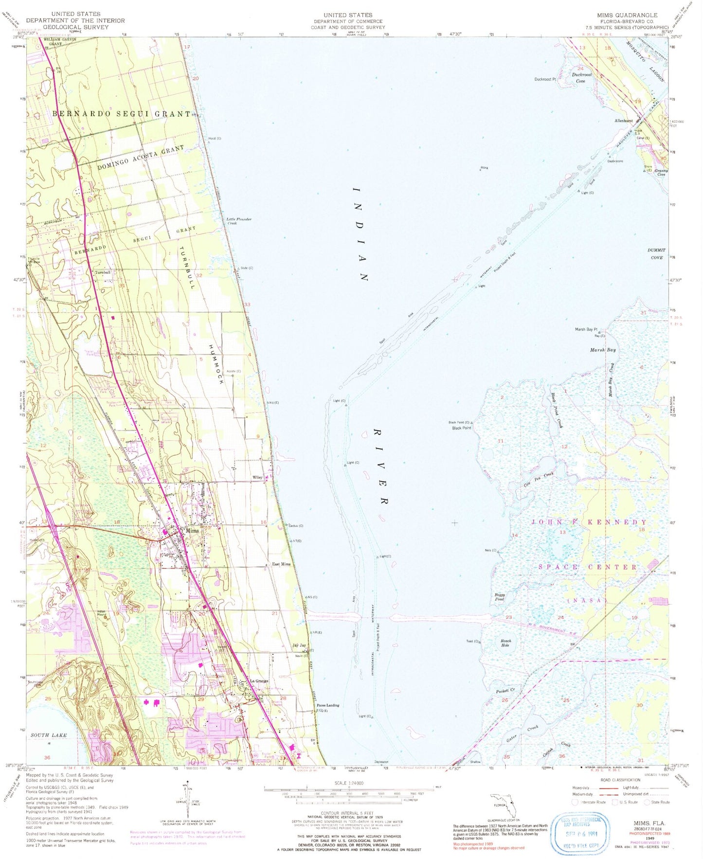 Classic USGS Mims Florida 7.5'x7.5' Topo Map Image