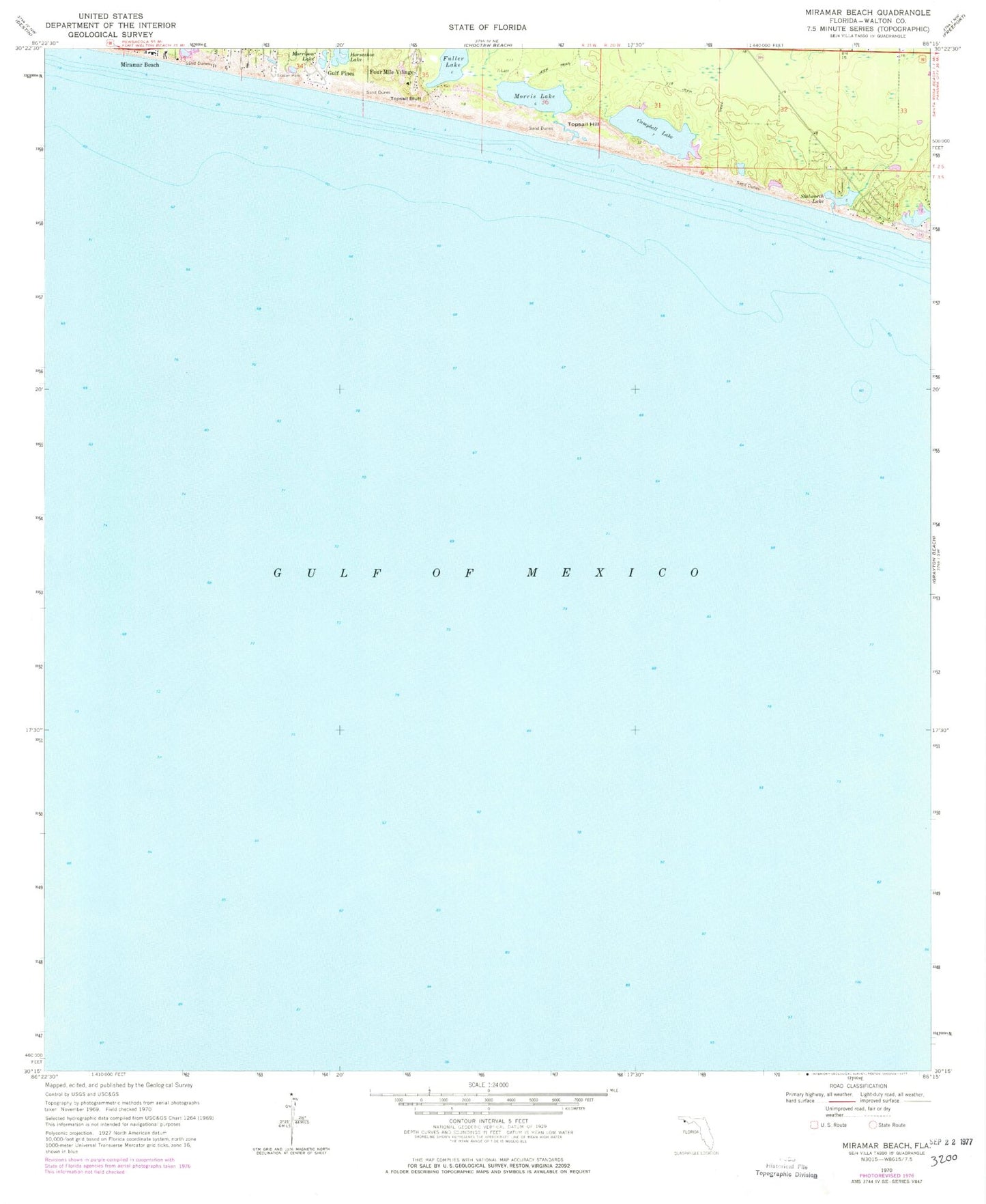 Classic USGS Miramar Beach Florida 7.5'x7.5' Topo Map Image