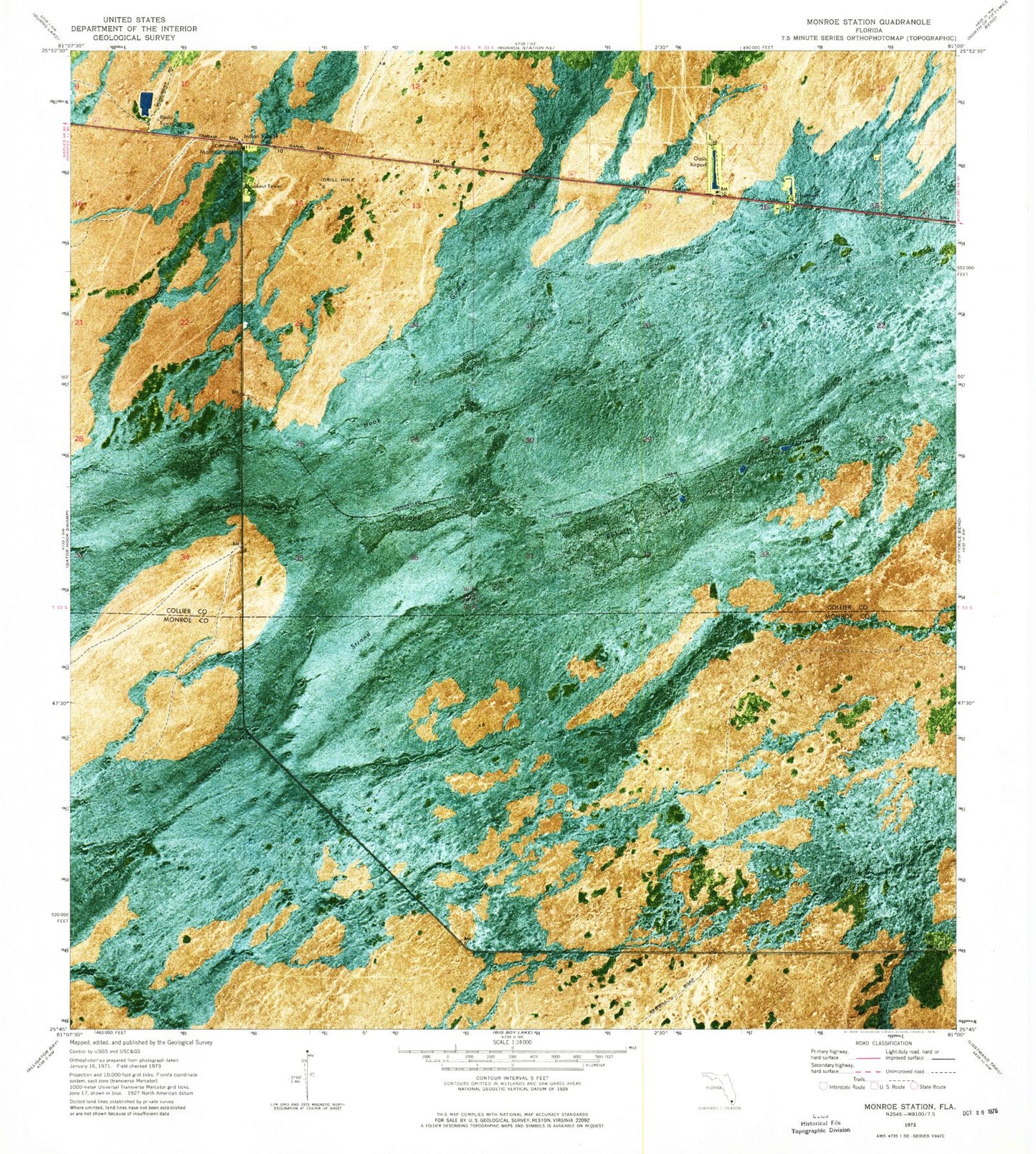 Classic USGS Monroe Station Florida 7.5'x7.5' Topo Map Image