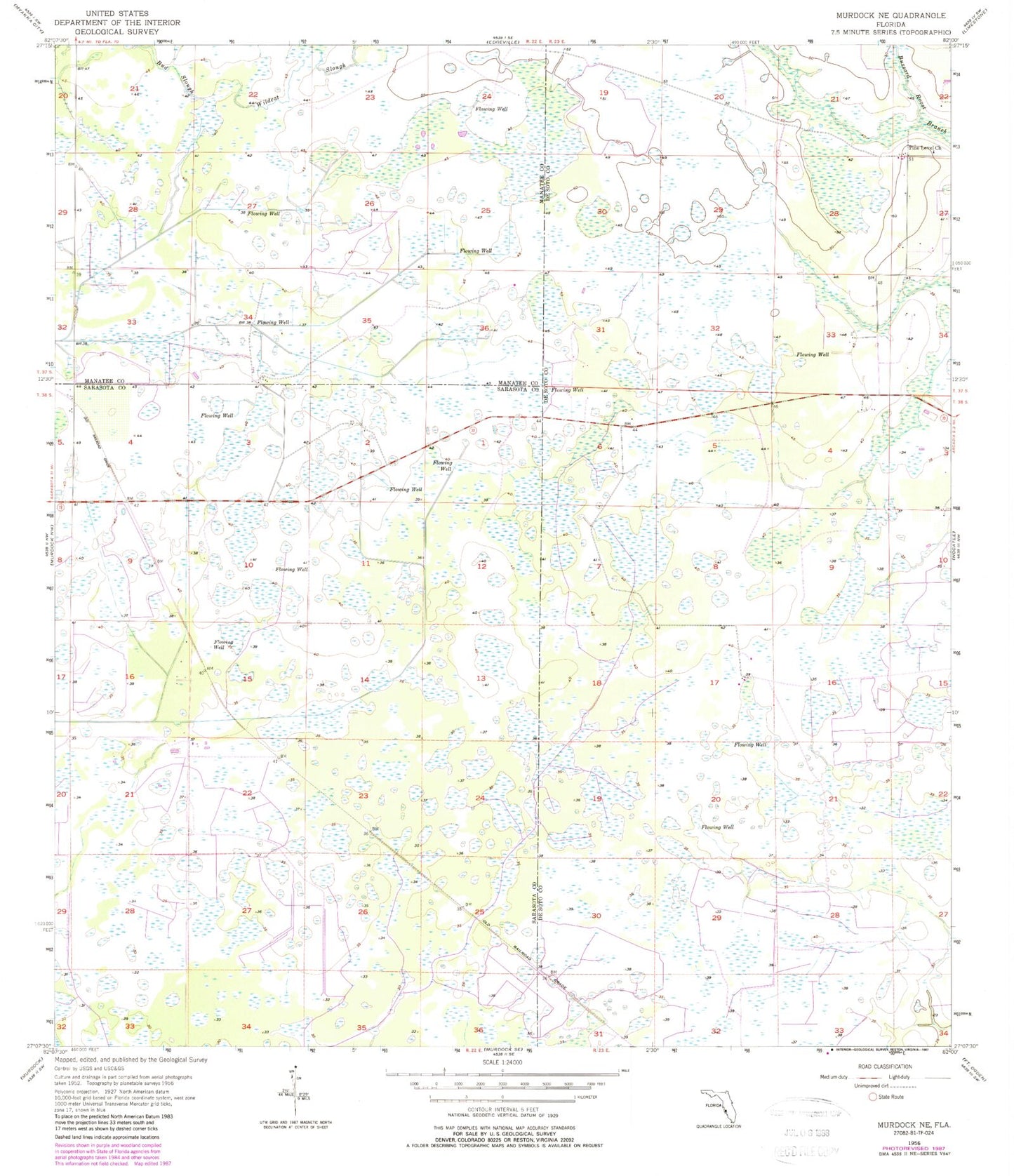 Classic USGS Murdock NE Florida 7.5'x7.5' Topo Map Image