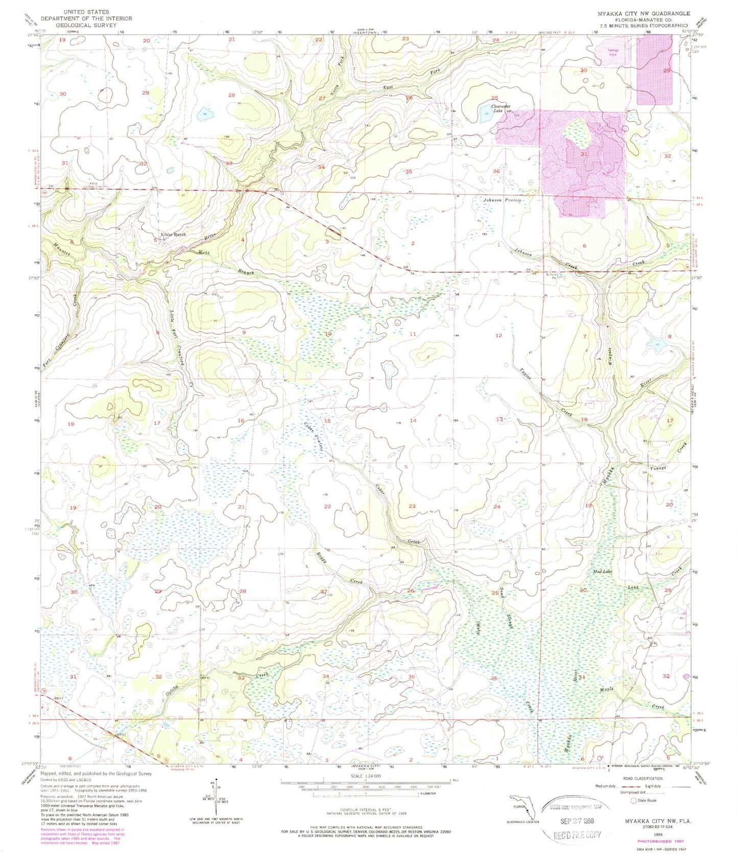 Classic USGS Myakka City NW Florida 7.5'x7.5' Topo Map Image