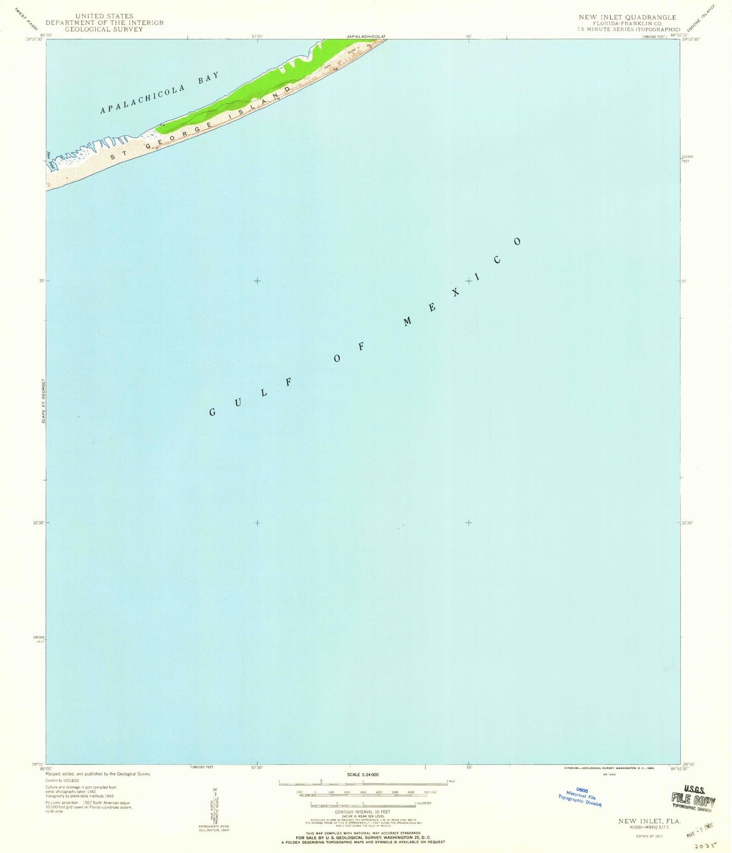 Classic USGS New Inlet Florida 7.5'x7.5' Topo Map Image