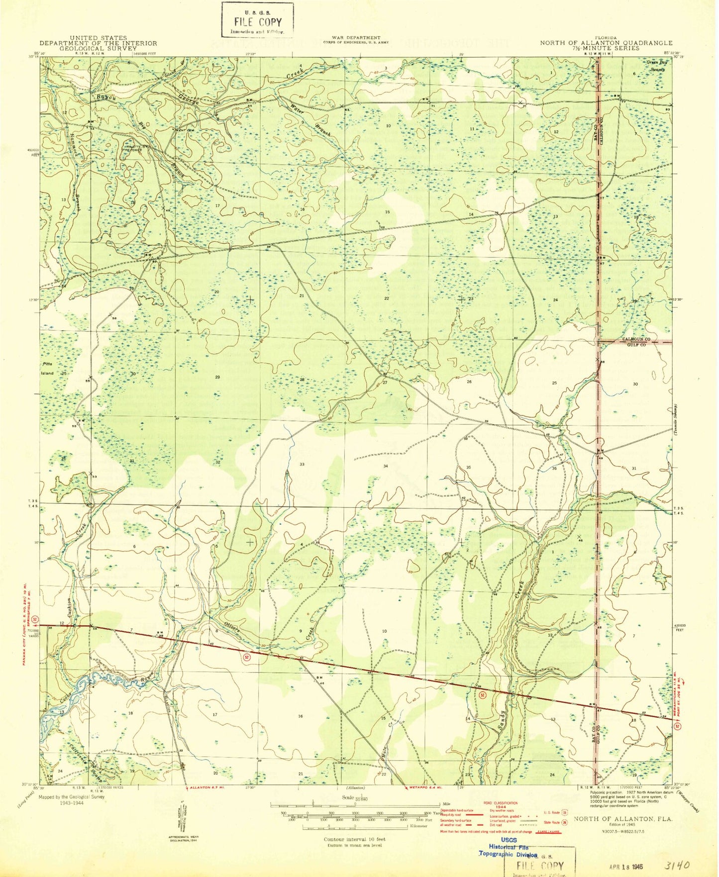 Classic USGS North of Allanton Florida 7.5'x7.5' Topo Map Image