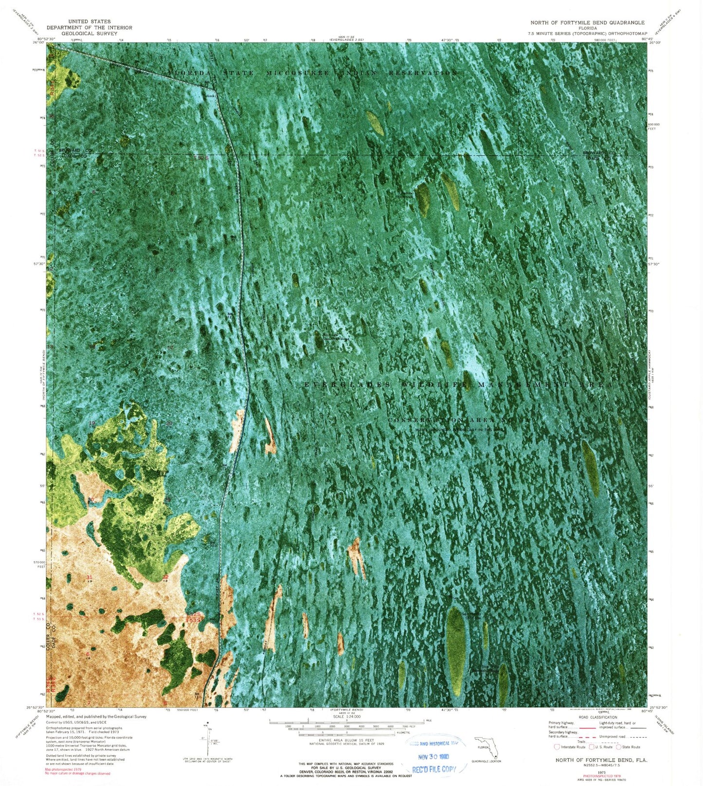 Classic USGS North of Fortymile Bend Florida 7.5'x7.5' Topo Map Image