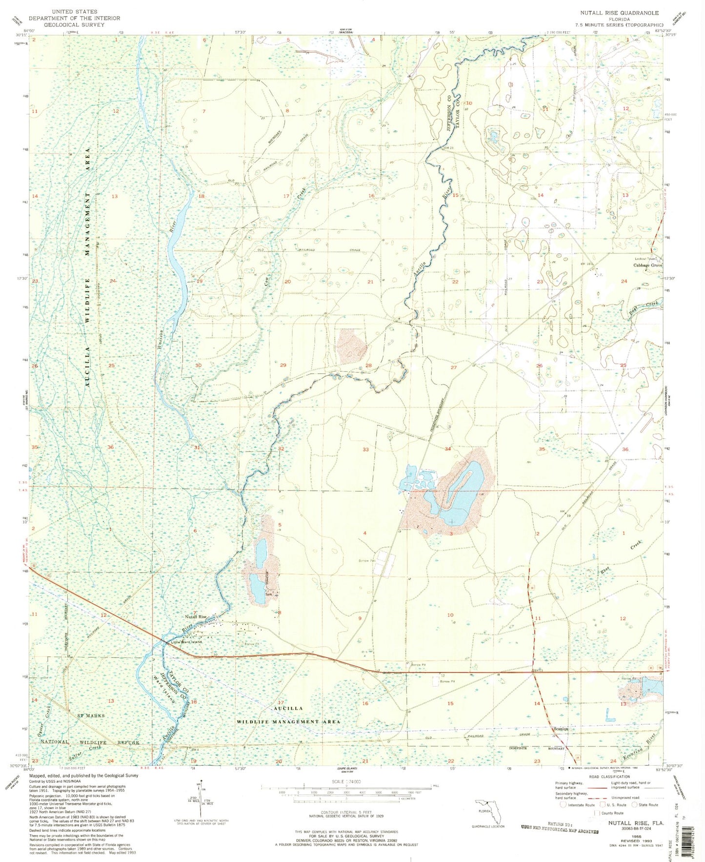 Classic USGS Nutall Rise Florida 7.5'x7.5' Topo Map Image