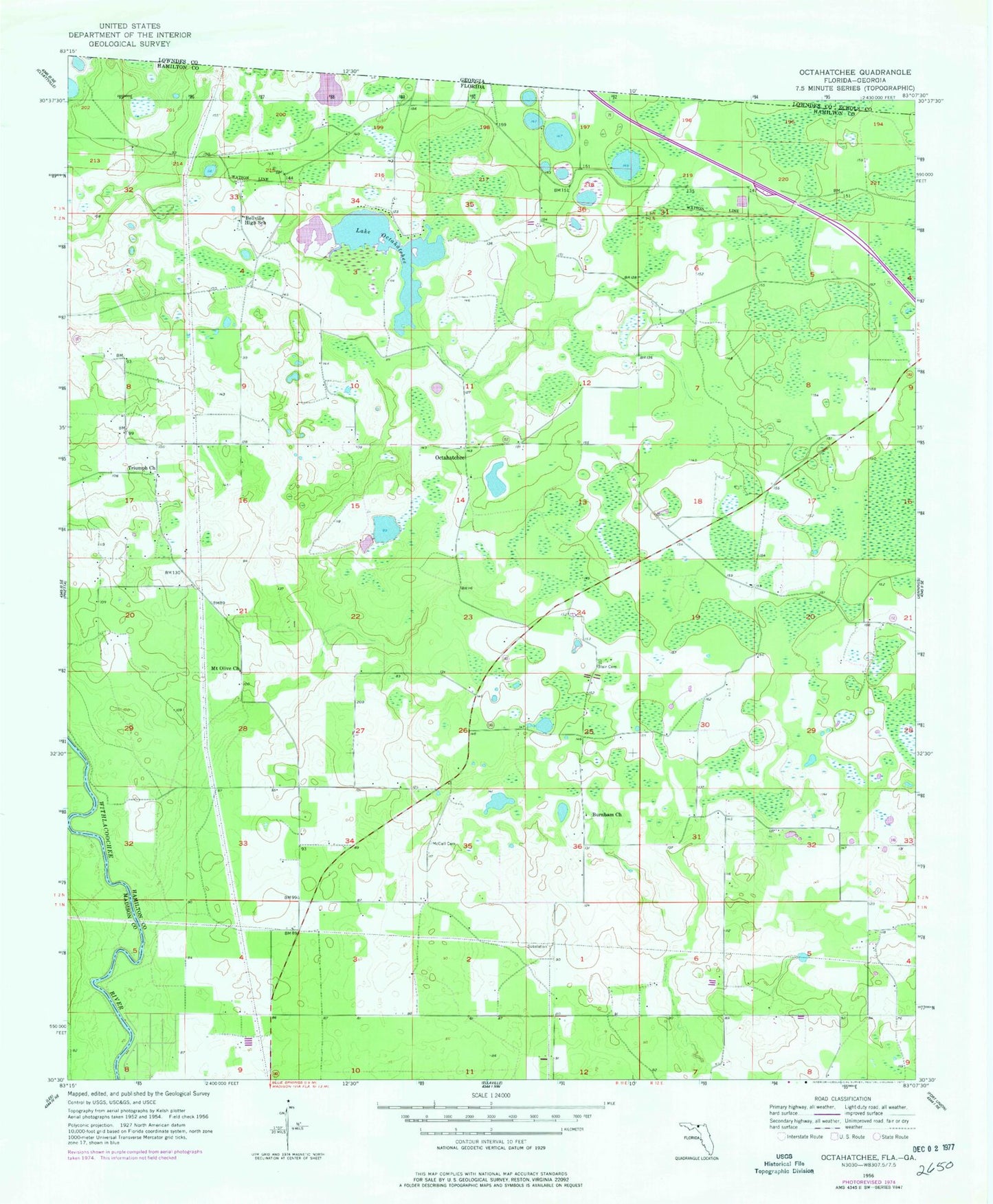 Classic USGS Octahatchee Florida 7.5'x7.5' Topo Map Image