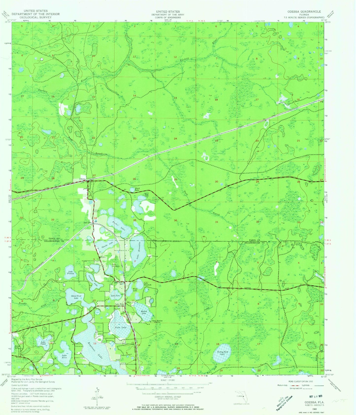 Classic USGS Odessa Florida 7.5'x7.5' Topo Map Image