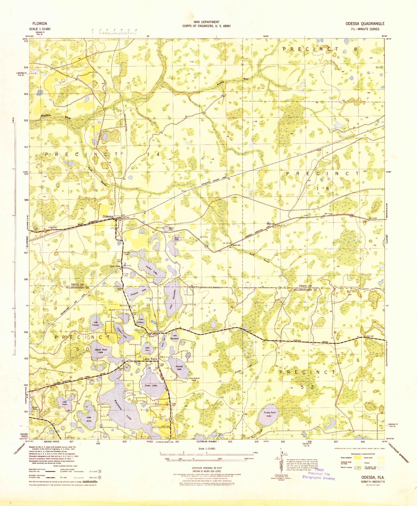 Classic USGS Odessa Florida 7.5'x7.5' Topo Map Image