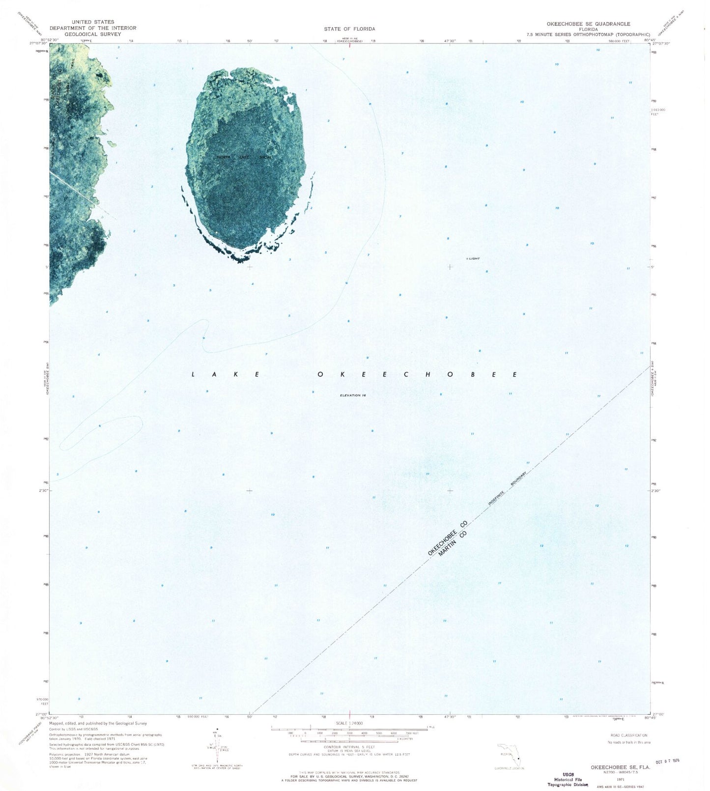 Classic USGS Okeechobee SE Florida 7.5'x7.5' Topo Map Image