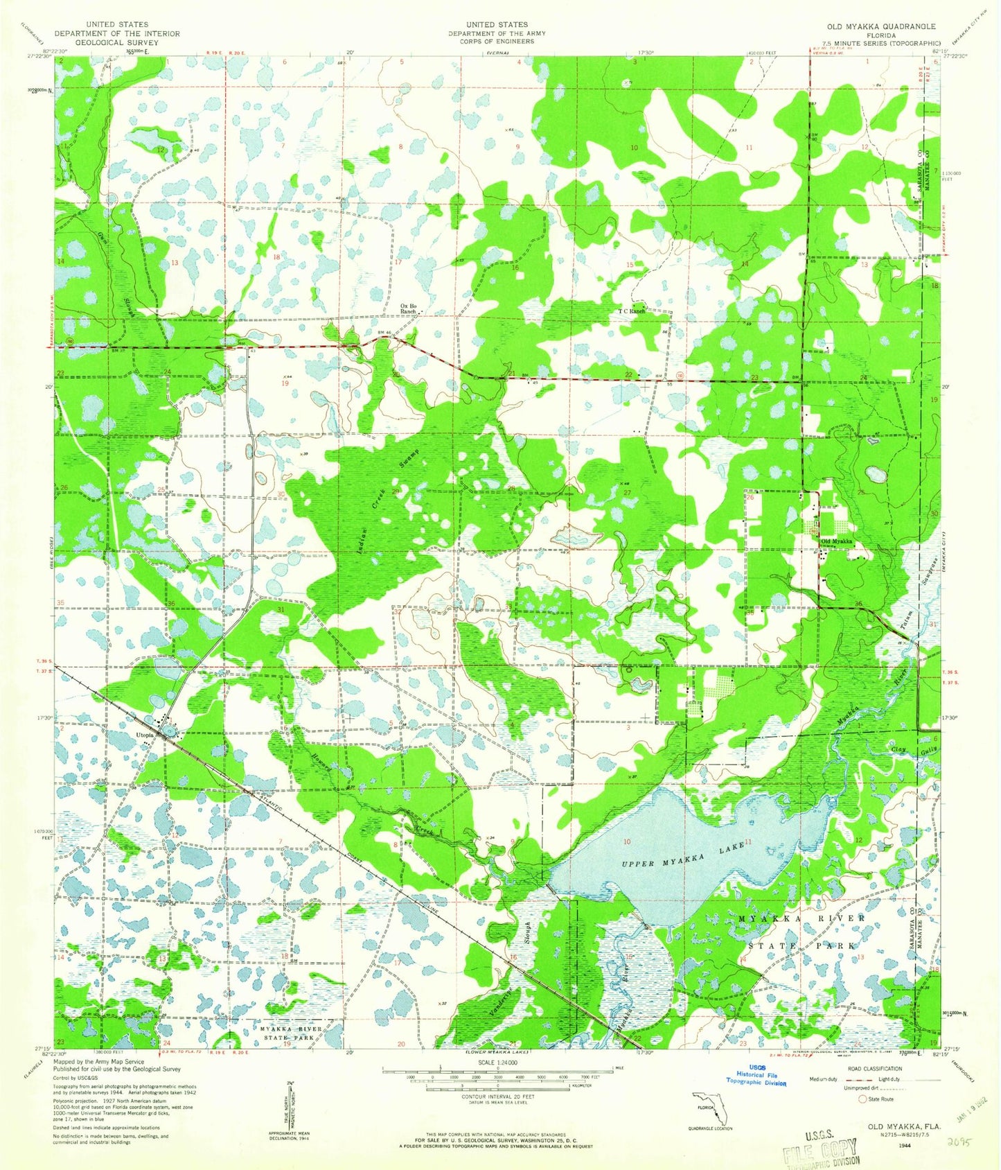 Classic USGS Old Myakka Florida 7.5'x7.5' Topo Map Image