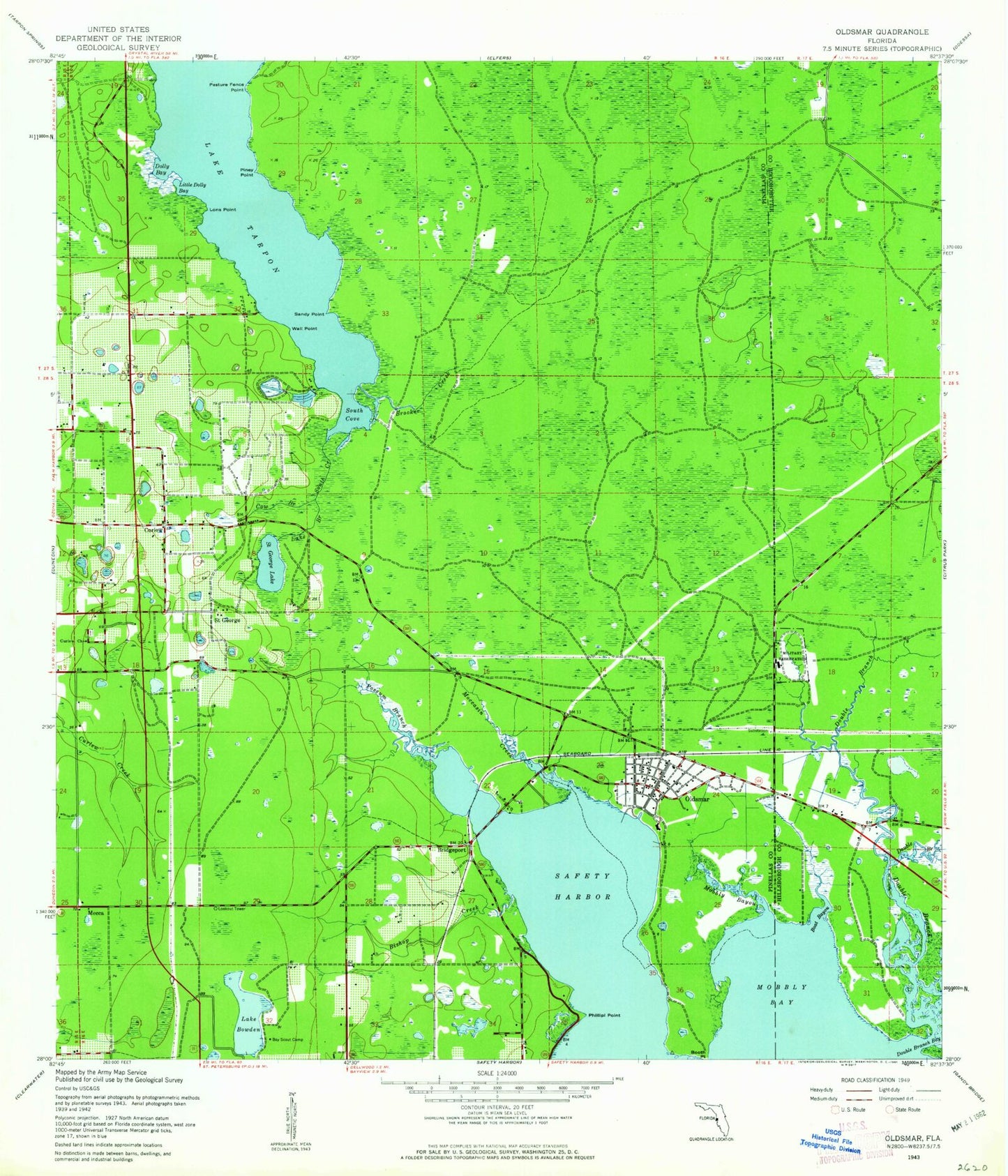 Classic USGS Oldsmar Florida 7.5'x7.5' Topo Map Image