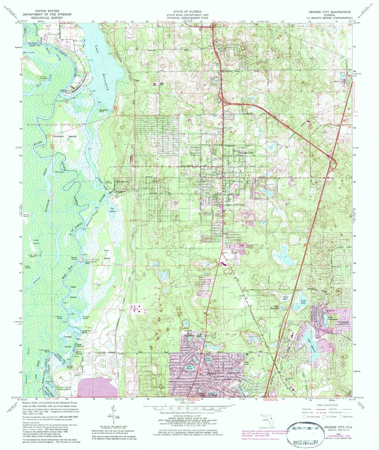 Classic USGS Orange City Florida 7.5'x7.5' Topo Map Image