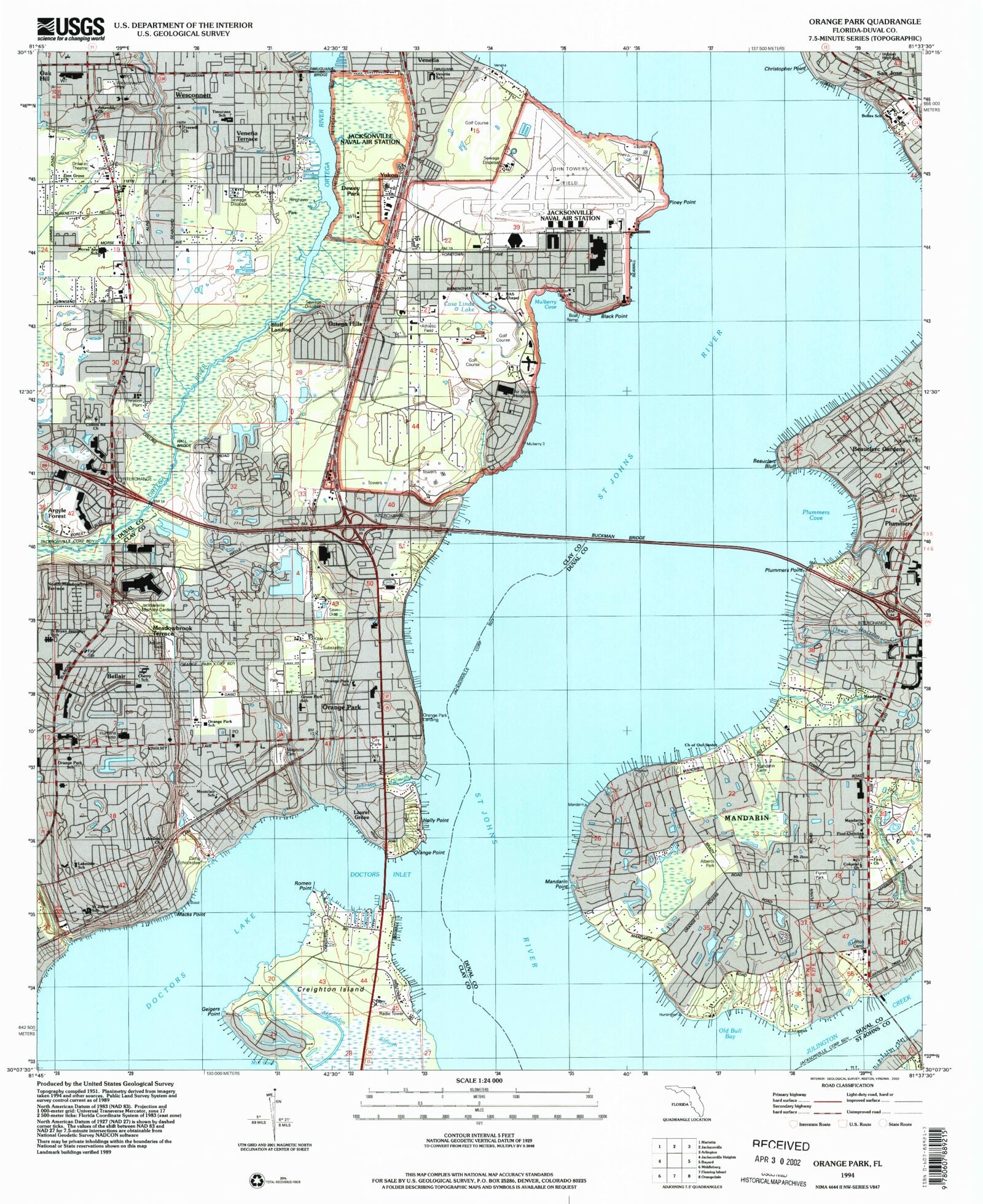 Classic USGS Orange Park Florida 7.5'x7.5' Topo Map – MyTopo Map Store