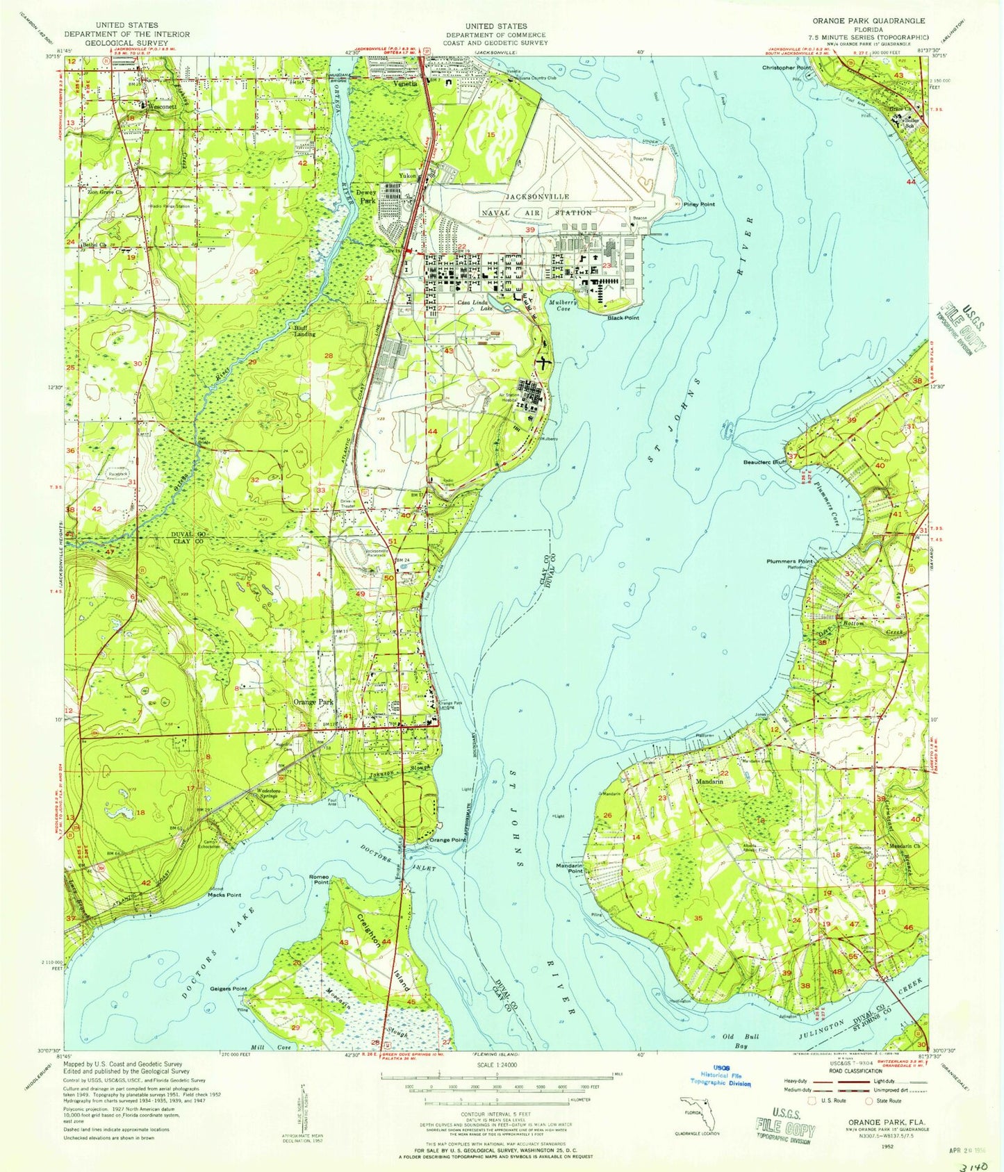 Classic USGS Orange Park Florida 7.5'x7.5' Topo Map Image
