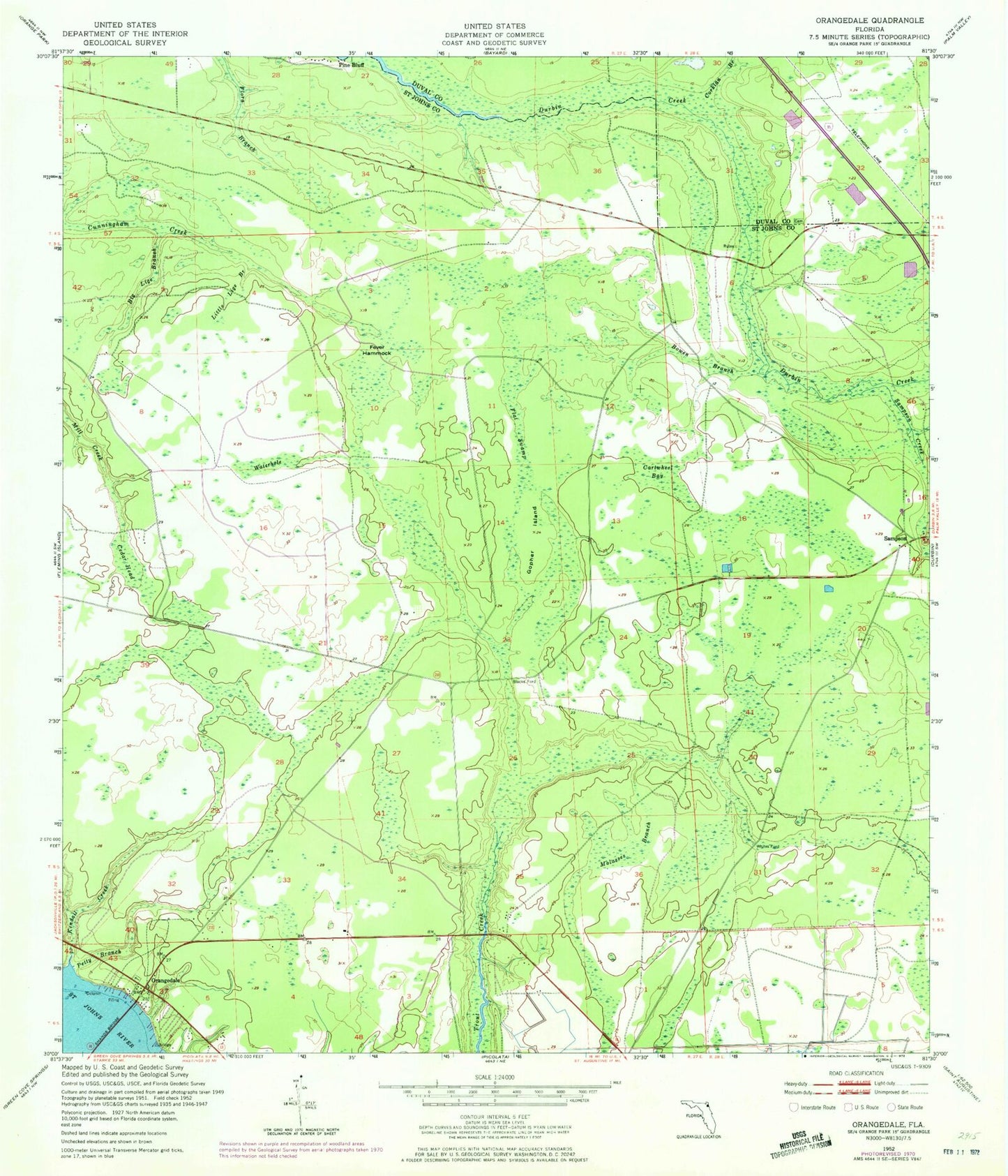 Classic USGS Orangedale Florida 7.5'x7.5' Topo Map Image