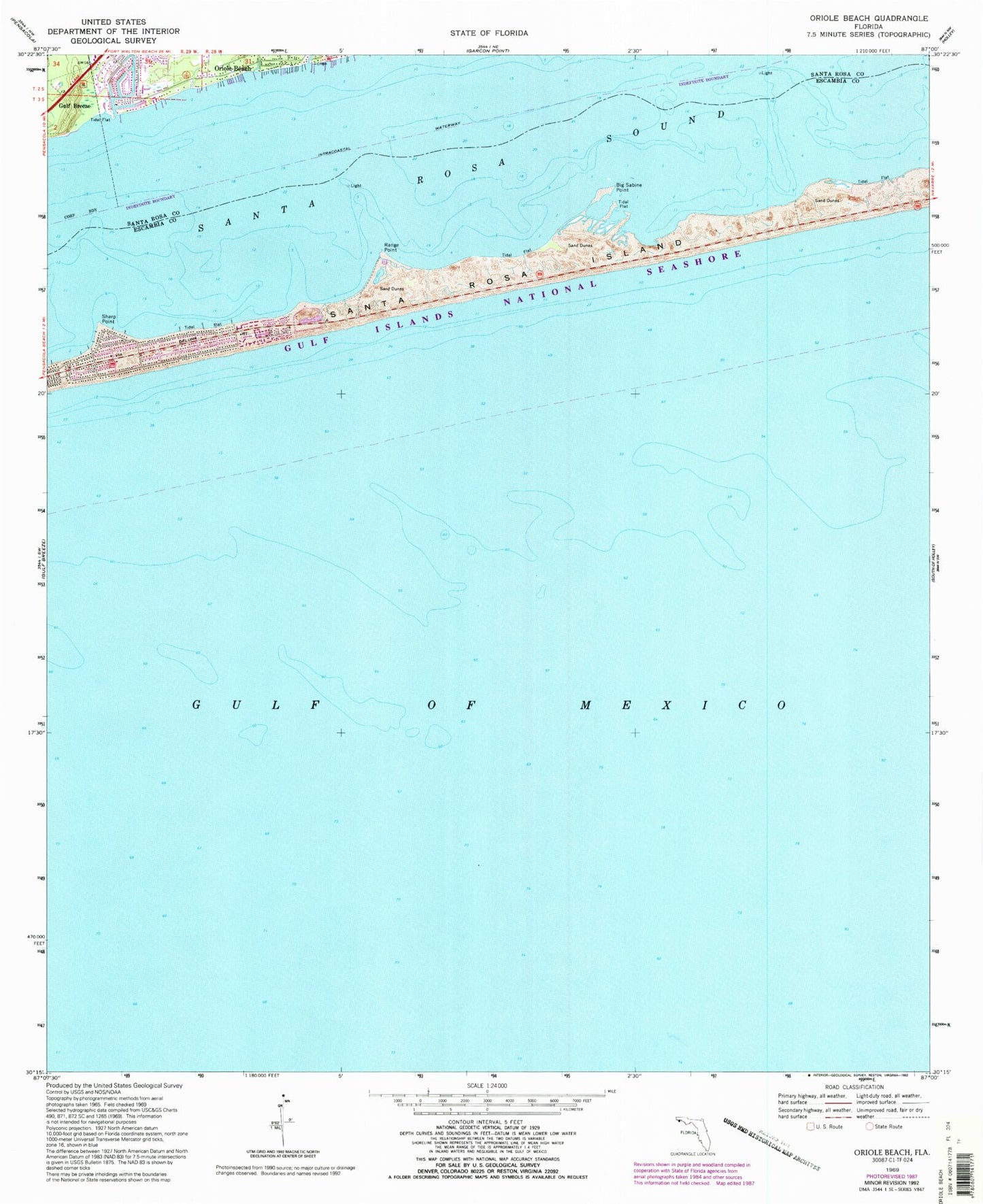 Classic USGS Oriole Beach Florida 7.5'x7.5' Topo Map Image