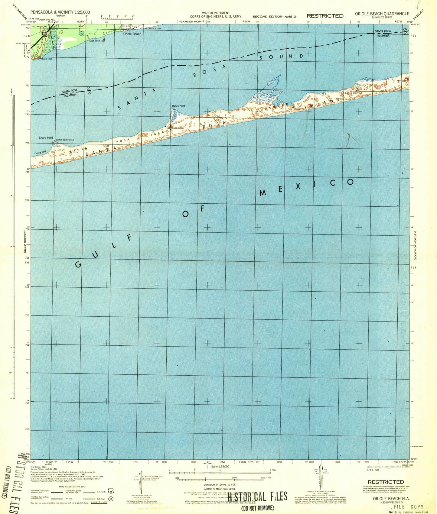 Classic USGS Oriole Beach Florida 7.5'x7.5' Topo Map Image