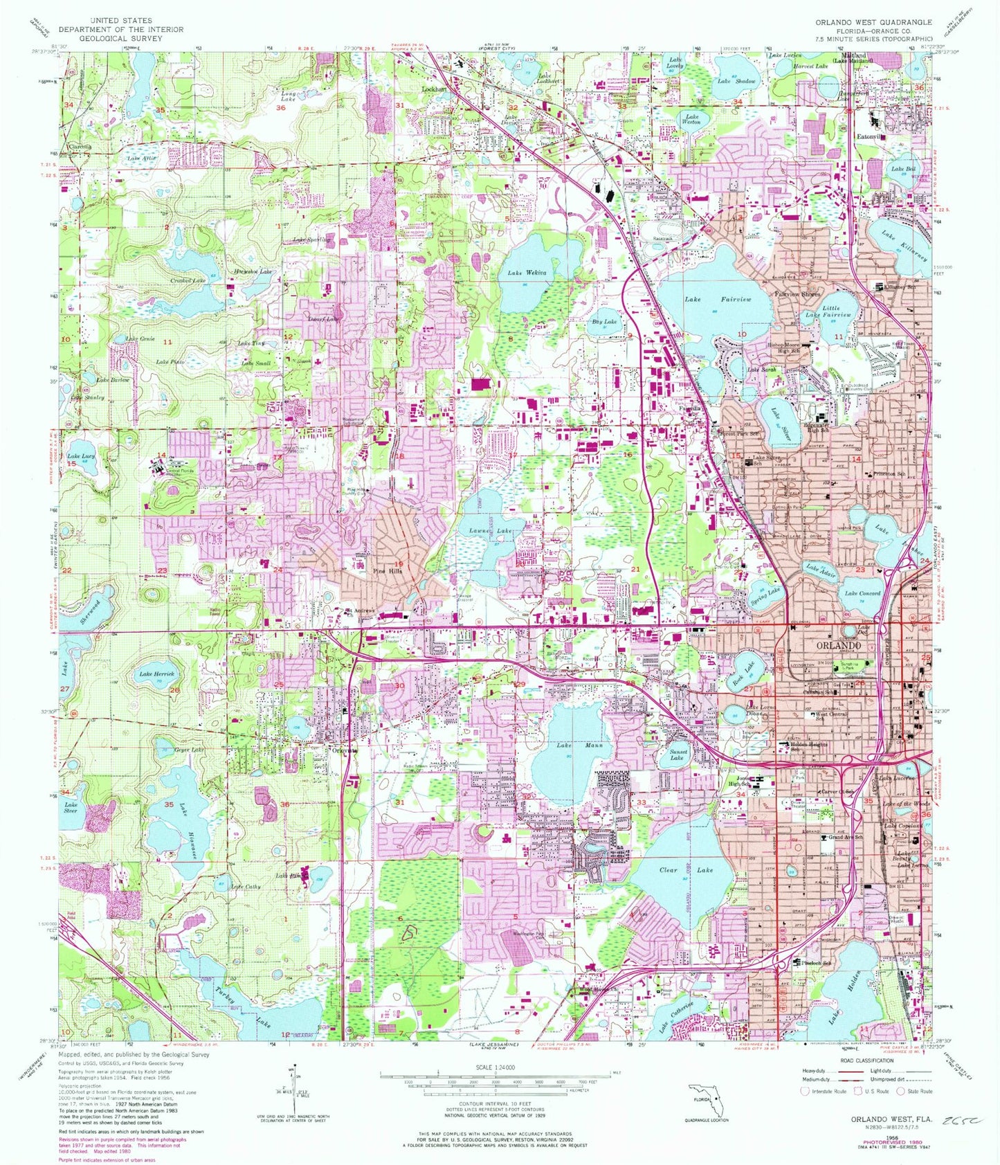 Classic USGS Orlando West Florida 7.5'x7.5' Topo Map Image