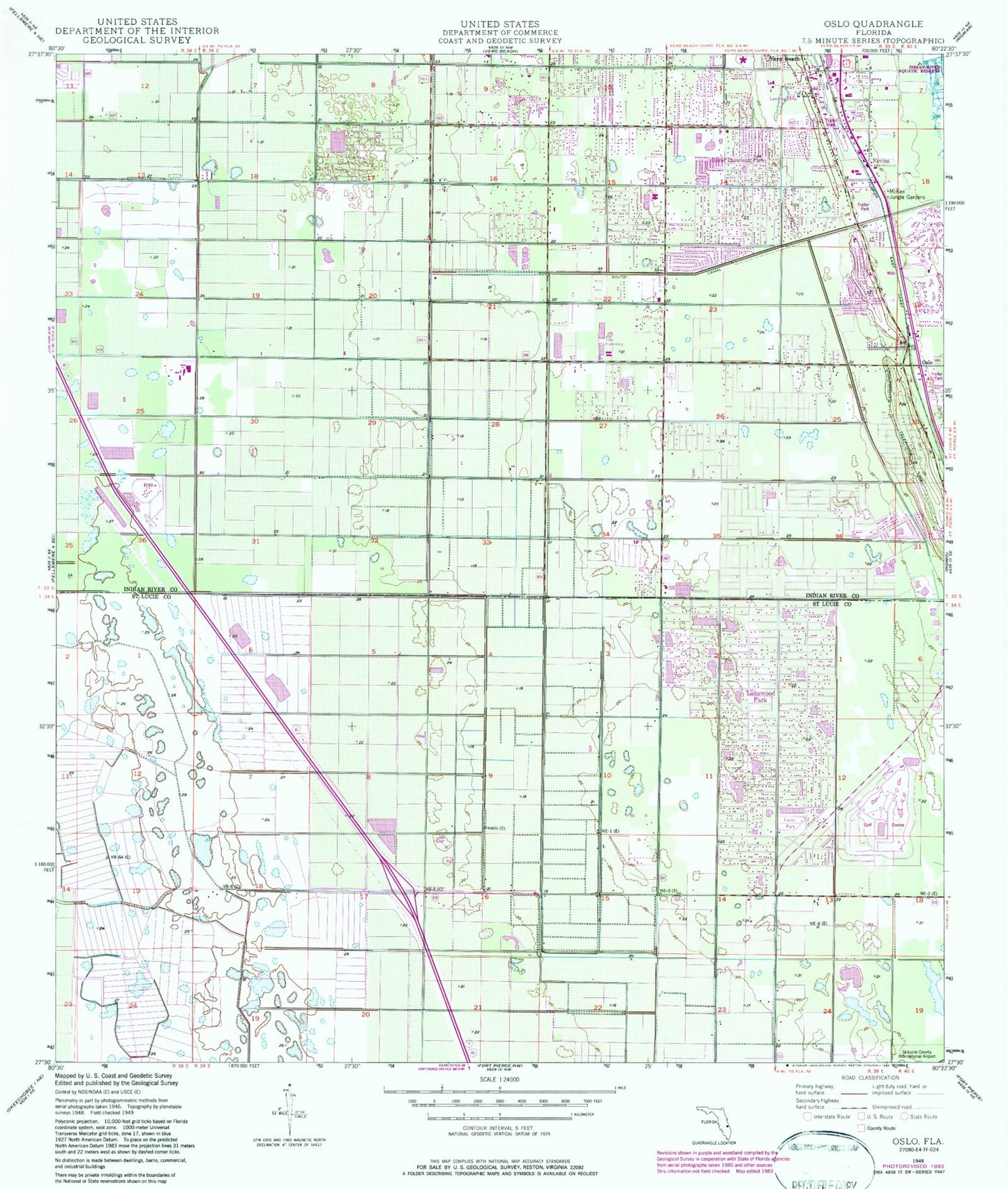 Classic USGS Osceola Florida 7.5'x7.5' Topo Map Image