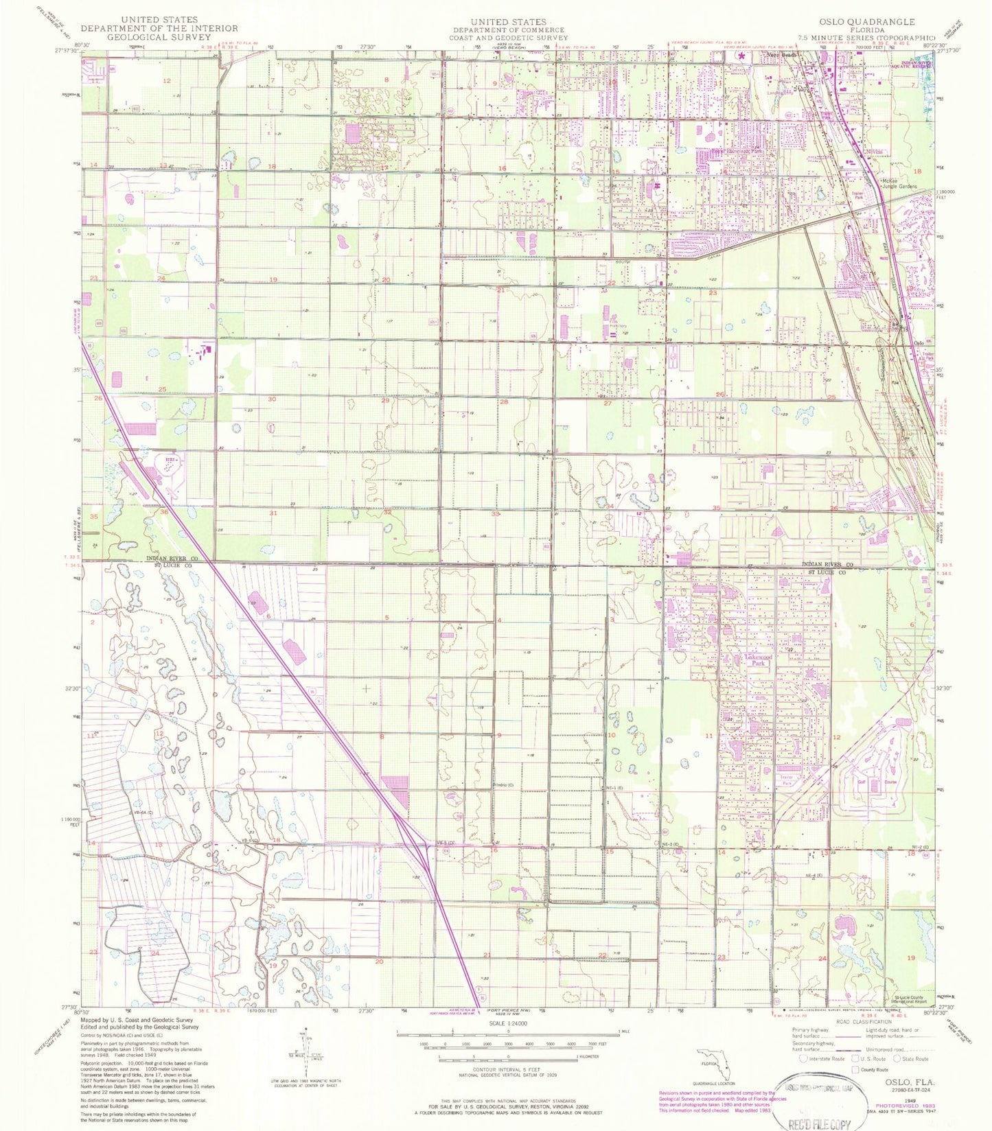 Classic USGS Oslo Florida 7.5'x7.5' Topo Map Image