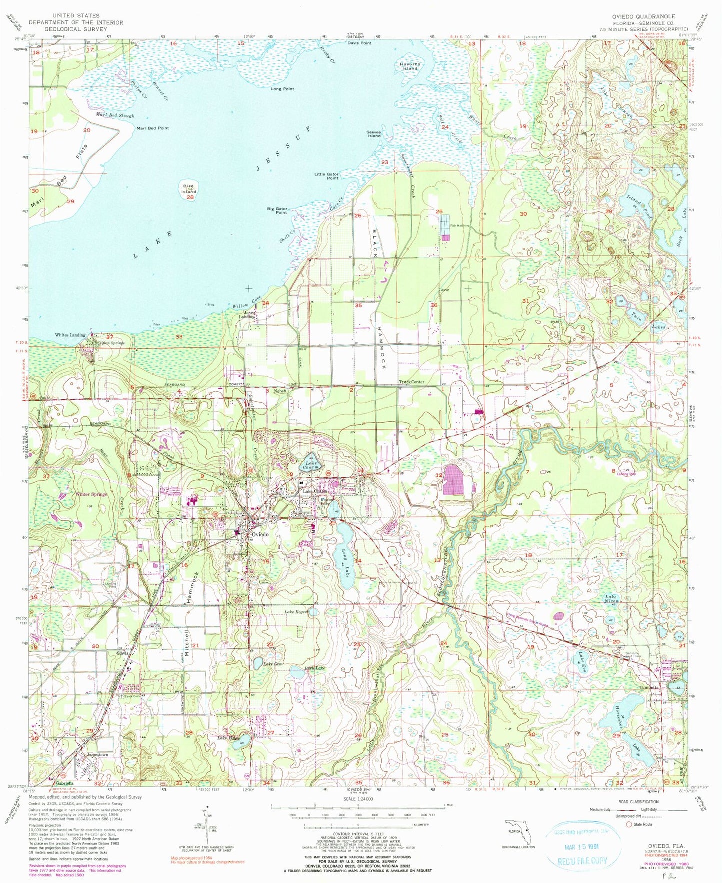 Classic USGS Oviedo Florida 7.5'x7.5' Topo Map Image