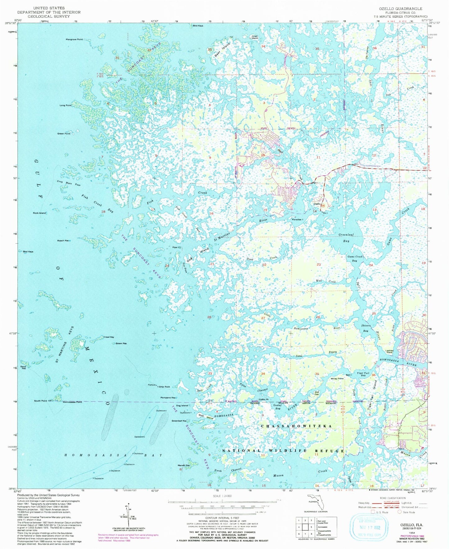Classic USGS Ozello Florida 7.5'x7.5' Topo Map Image