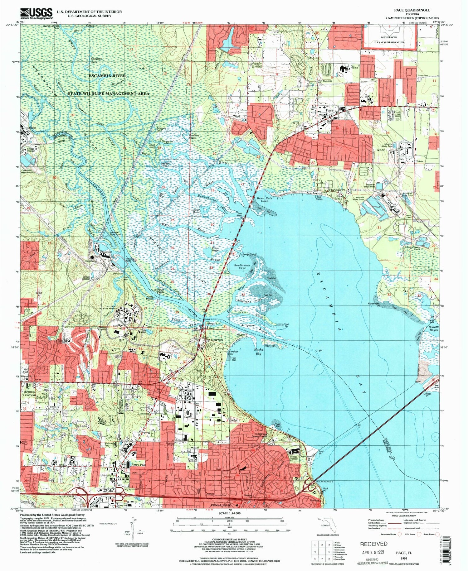 Classic USGS Pace Florida 7.5'x7.5' Topo Map Image