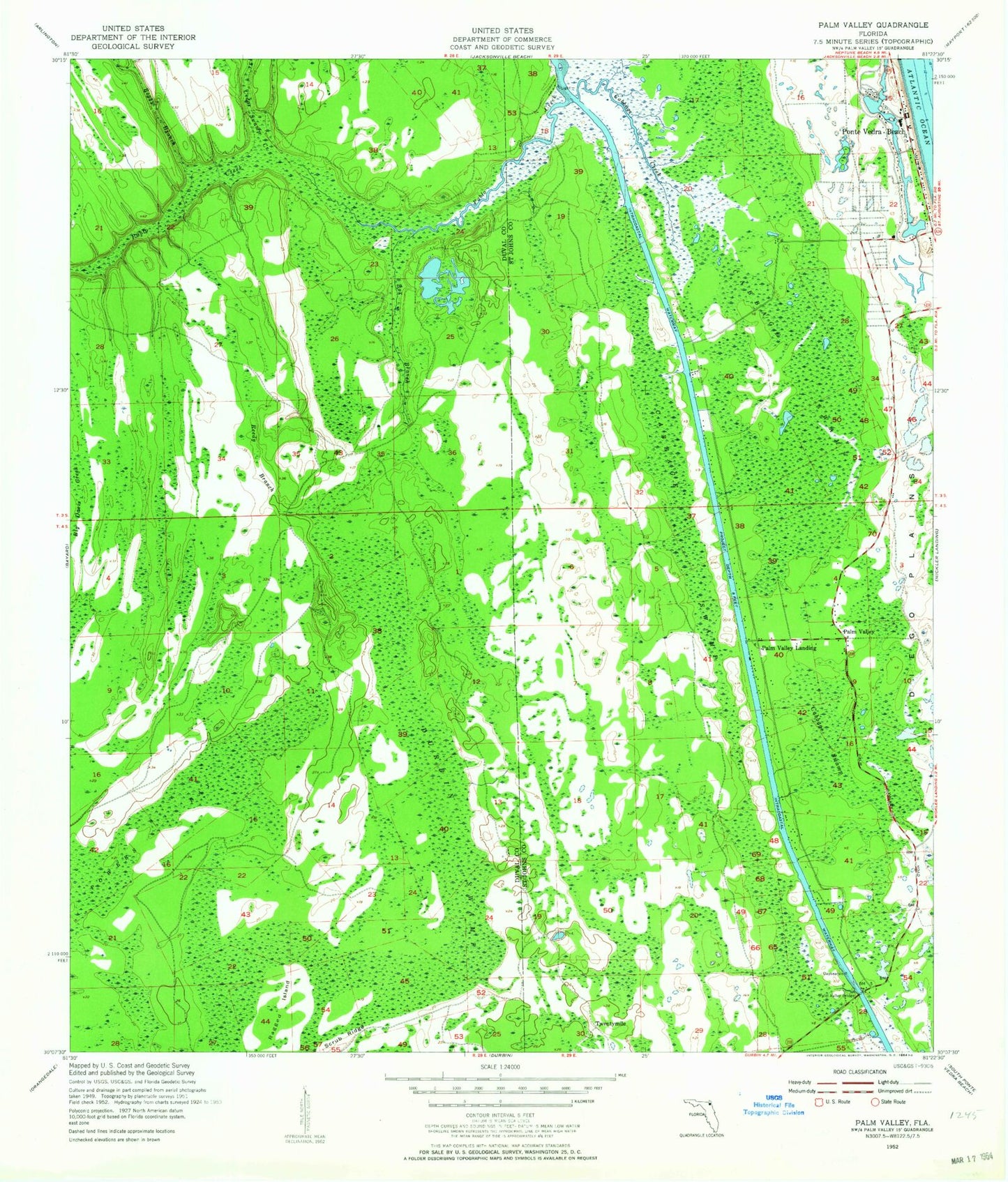 Classic USGS Palm Valley Florida 7.5'x7.5' Topo Map Image