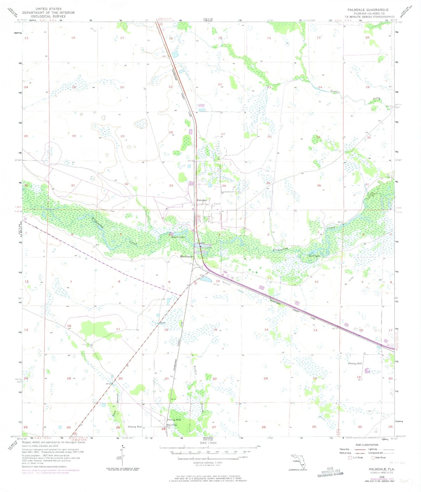 Classic USGS Palmdale Florida 7.5'x7.5' Topo Map Image