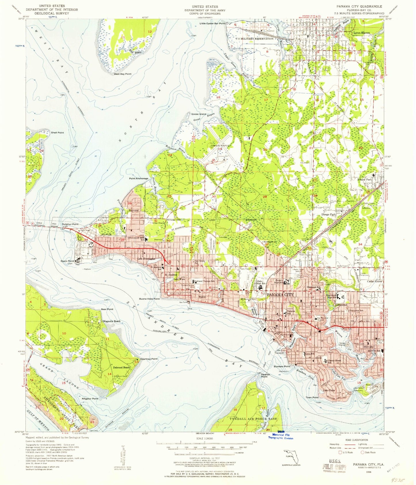 Classic USGS Panama City Florida 7.5'x7.5' Topo Map Image