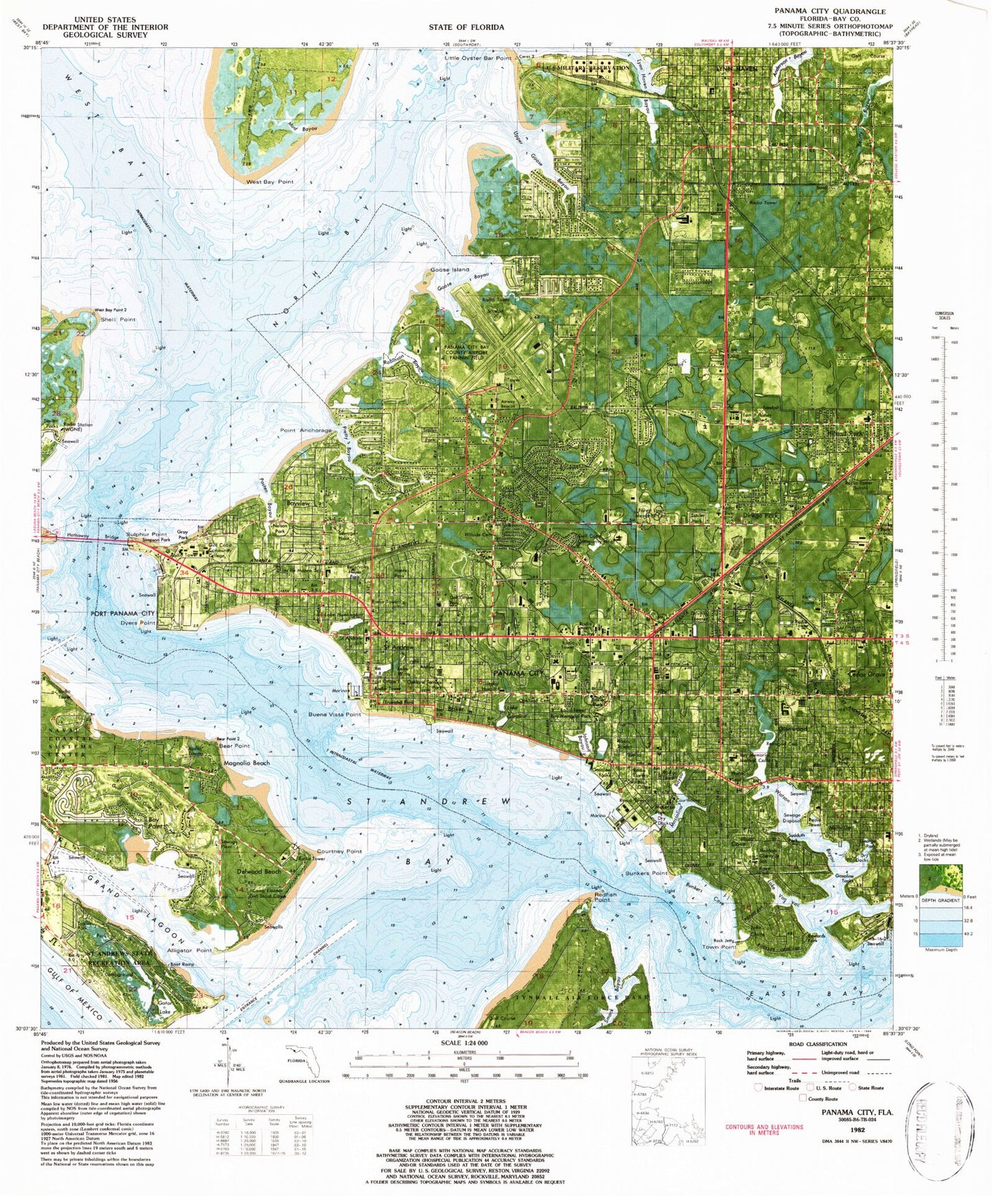 Classic USGS Panama City Florida 7.5'x7.5' Topo Map Image