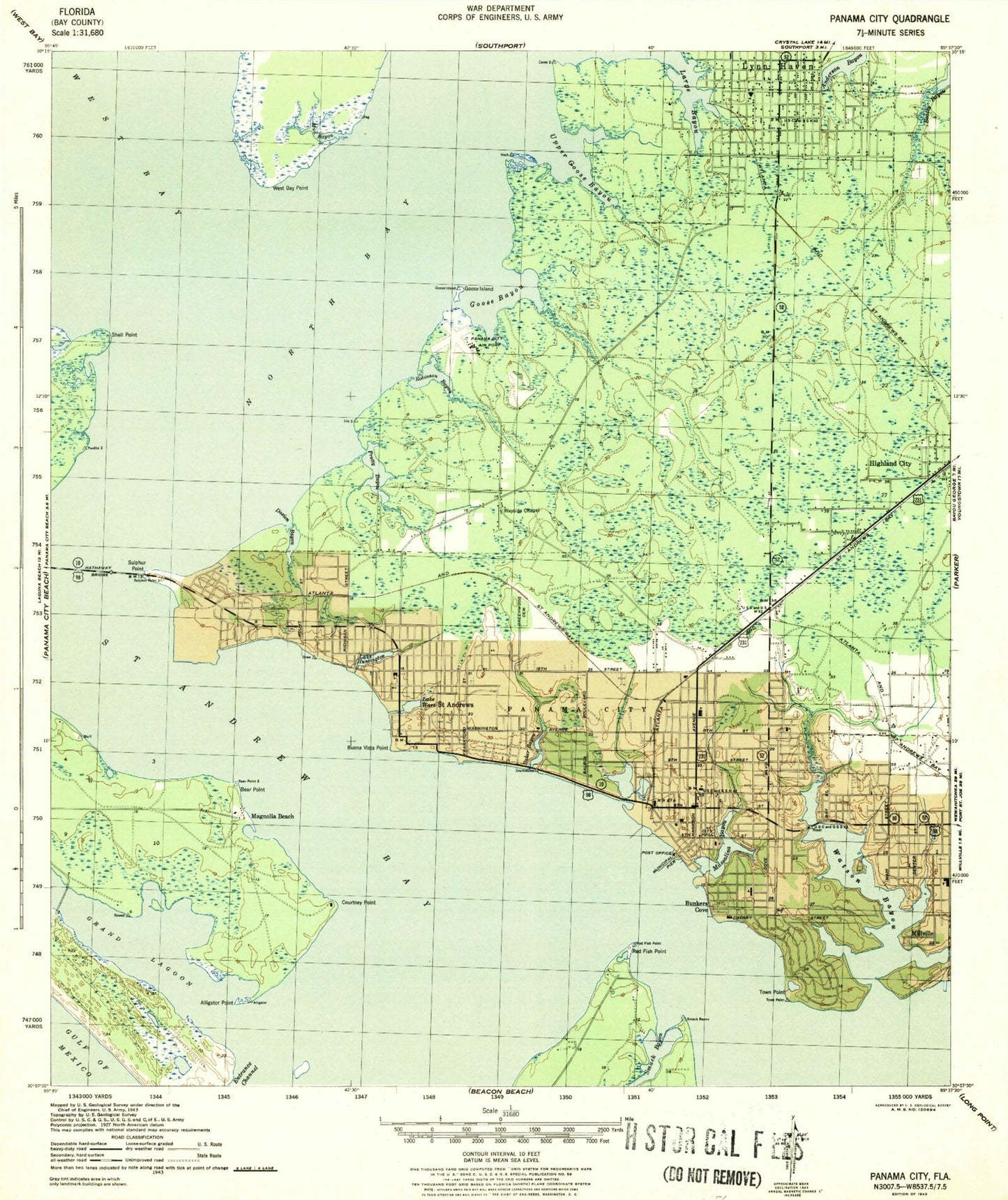 Classic USGS Panama City Florida 7.5'x7.5' Topo Map Image