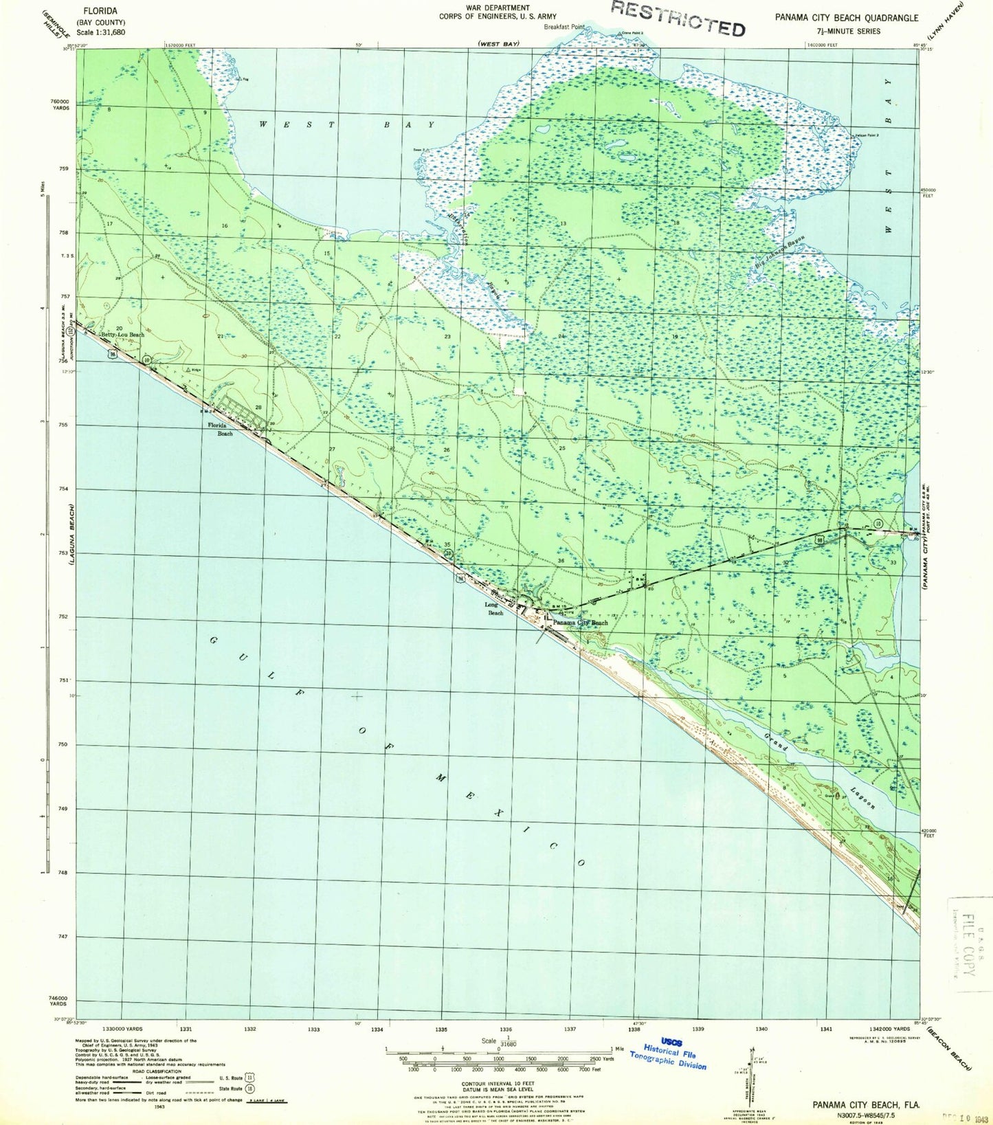 Classic USGS Panama City Beach Florida 7.5'x7.5' Topo Map Image