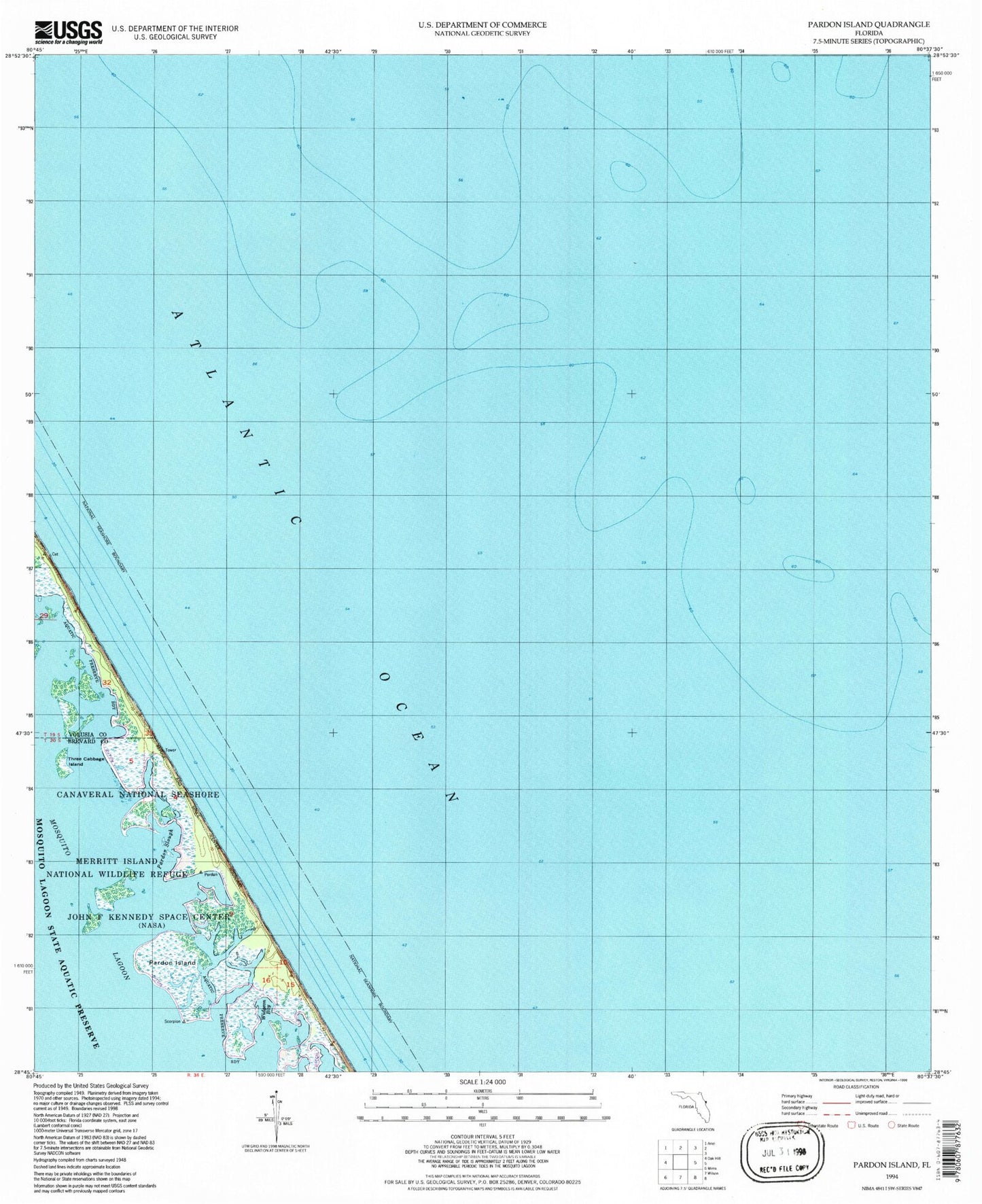 Classic USGS Pardon Island Florida 7.5'x7.5' Topo Map Image